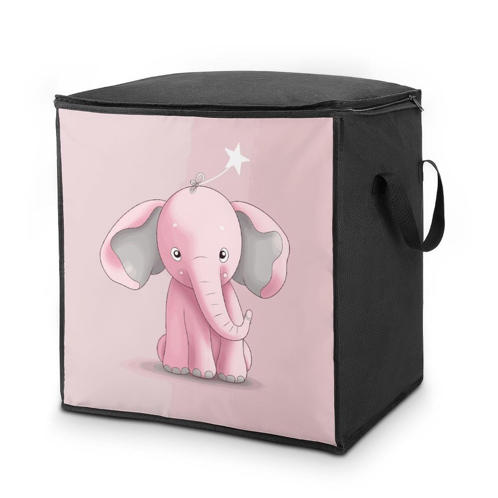 Pink Elephant Storage Bag with Zippers And Handle Extra Large Bedding Comforter Storage Bag Foldable Blanket Storage Bags Fabric Moving Bags for Closet Organizer (70L)