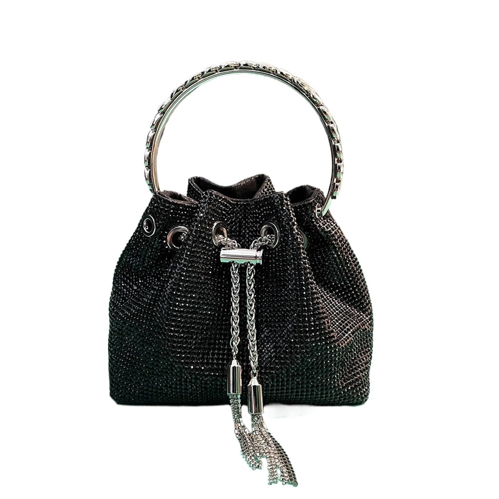 LYHYDMA rhinestone bags Rhinestones Evening Clutch Women Bag Purses Bucket Ladies Handbag Diamonds Shoulder Shiny Crystal For gatherings, parties, ceremonies, daily travel(Black)