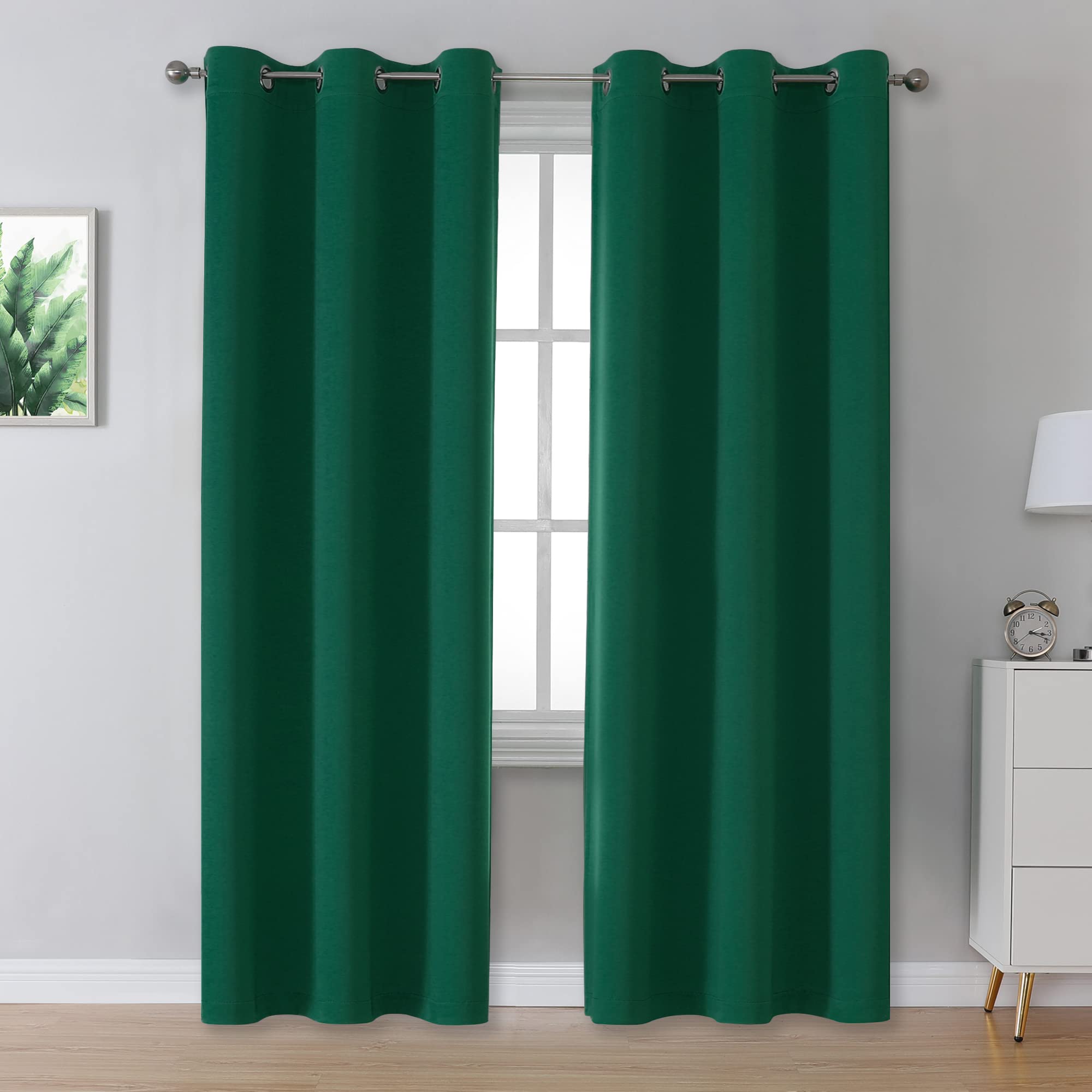 Christmas Green Blackout Curtains for Bedroom 84 Inch Length Hunter Green Curtains 2 Panels Set Grommet Thermal Insulating Room Darkening Window Curtain Panels for Living Room 42 x 84 Inches