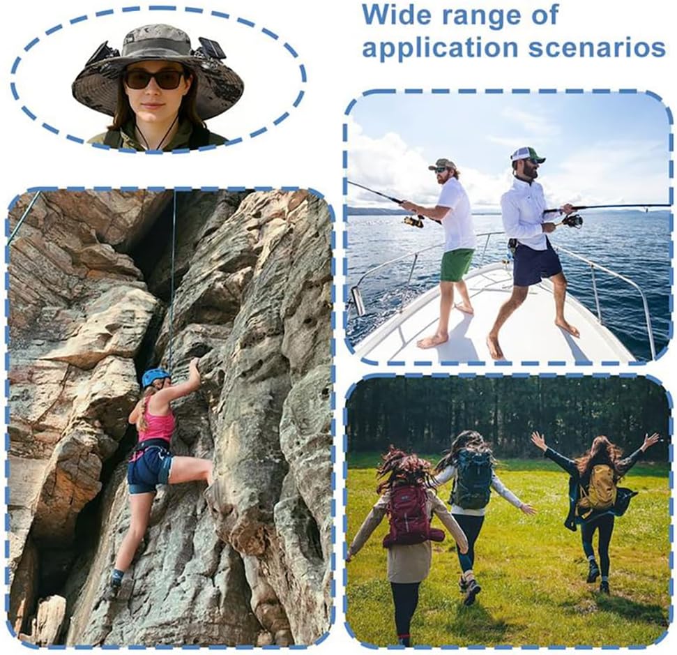 Wide Brim Solar Fan Hat, Hat with Solar Fans Built in, Large Fishing Hat with Fans for Men, for Outdoor Hiking Camping Fishing Garden, UPF 50+ Sun Breathable,Dark Gray Camouflage - Image 3