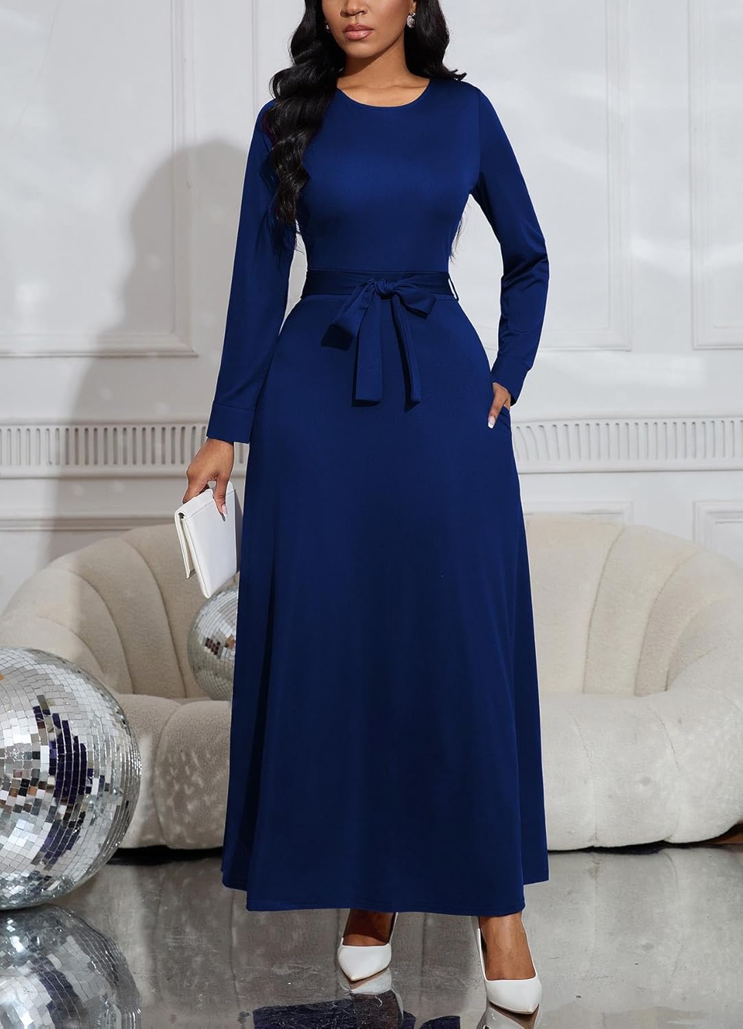 Maxi Dress for Women Long Sleeve Casual Long Dress Church Dresses with Pockets - Image 6