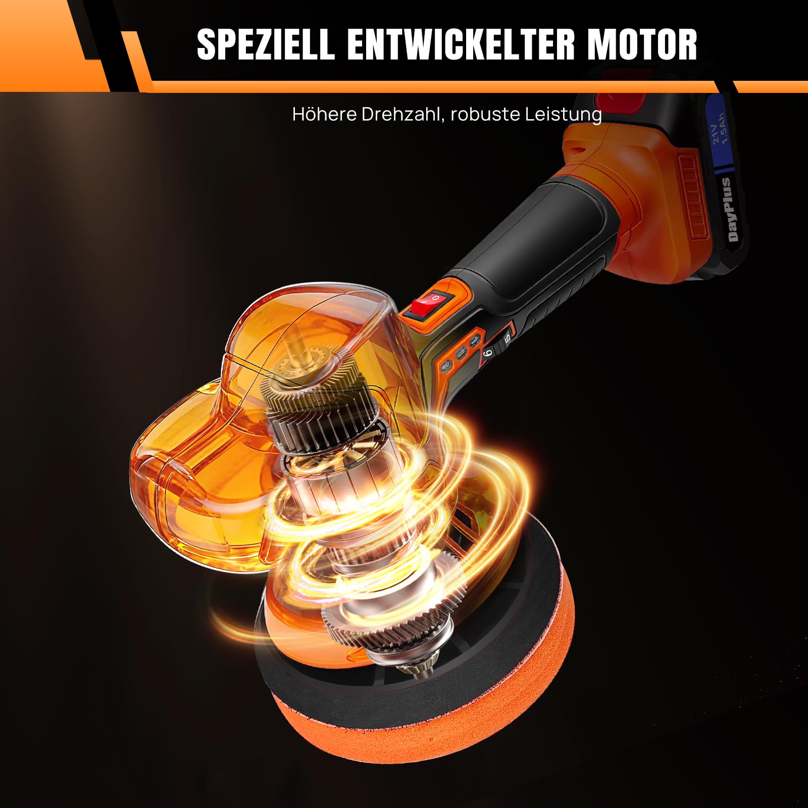 Pulidora de batería para coche, 6 velocidades variables, juego de abrillantador para coche, 2800-5500 rpm, 24 accesorios, 2 x 21 V 1,5 Ah batería pulidora para el cuidado del coche pulido encerado