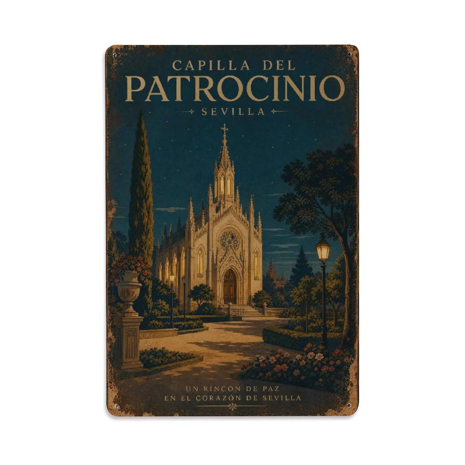 Huiyhb 8X12inch(20X30cm) Vintage Travel Capilla Patrocinio Seville Chapel Gardens Metal Tin Sign