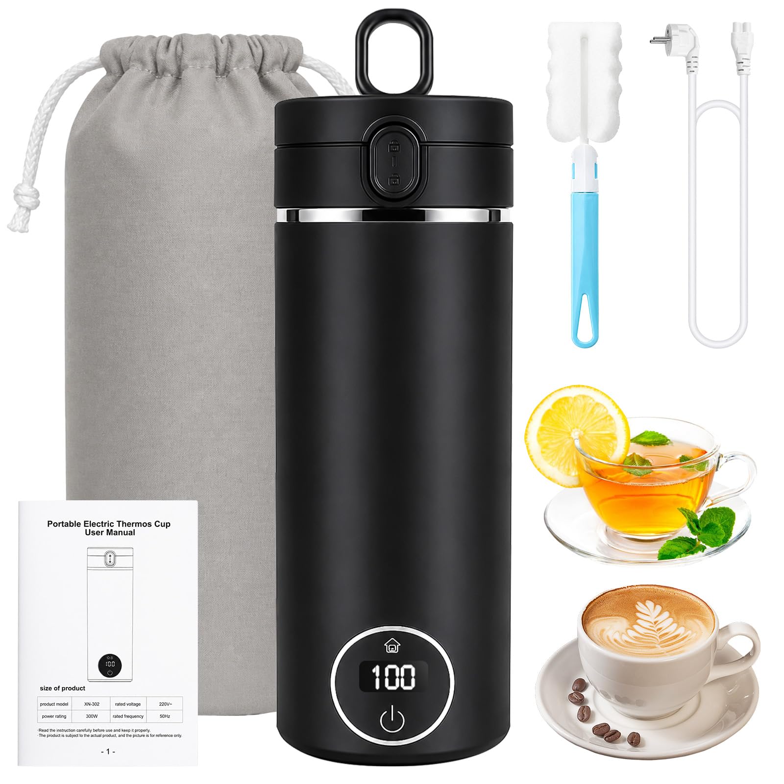 Skeufy Petite bouilloire de voyage 3 en 1 avec housse de bouteille et