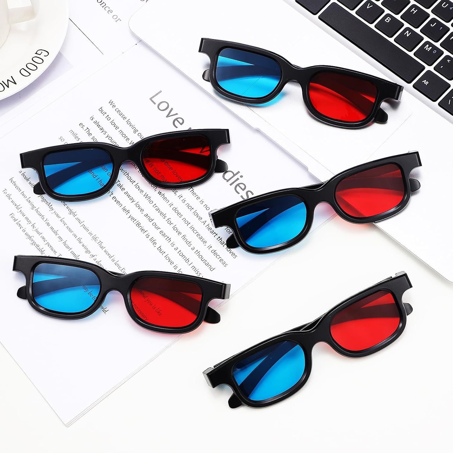 3D Anaglyph Glasses 10pcs for Movie Theater and Home TV Viewing, Red-Blue Lens Plastic Frame Compatible with Projectors and Computer Monitors
