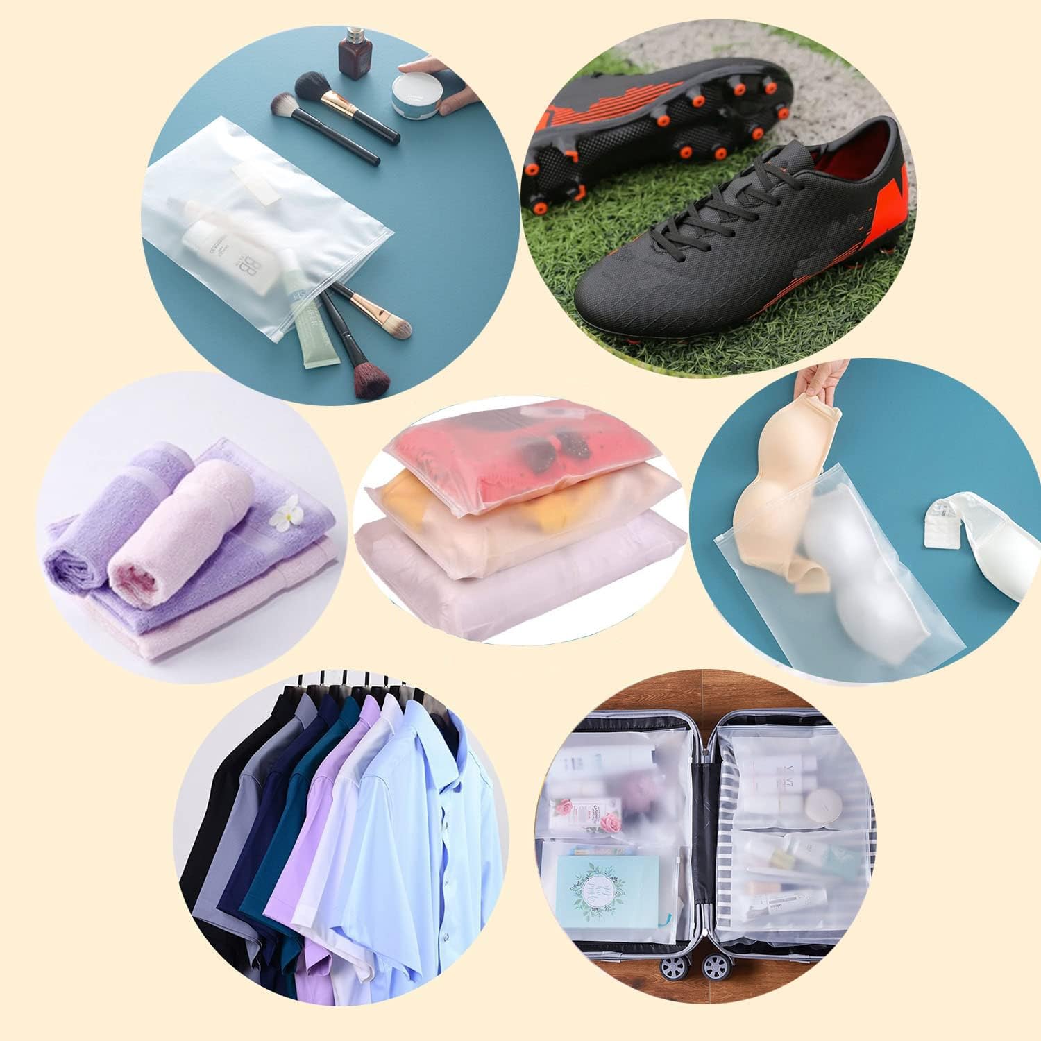 Sacchetti Vestiti Viaggio, 35 Pezzi Sacchetti da Viaggio Impermeabili Multifunzione Borsa Organizer Sacchetti per Vestiti Trasparenti Plastica da Zip Borsa Viaggio, Bustine Corredino Neonato Ospedale