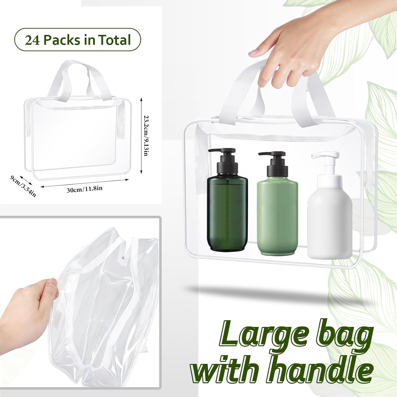 24 Packs Toy Storage Bags, Reusable Clear PVC Cosmetic Storage Bag with Handle, Travel Waterproof Plastic Toiletry Bag with Zipper for Organizing Building Blocks, Puzzle, Kids Books