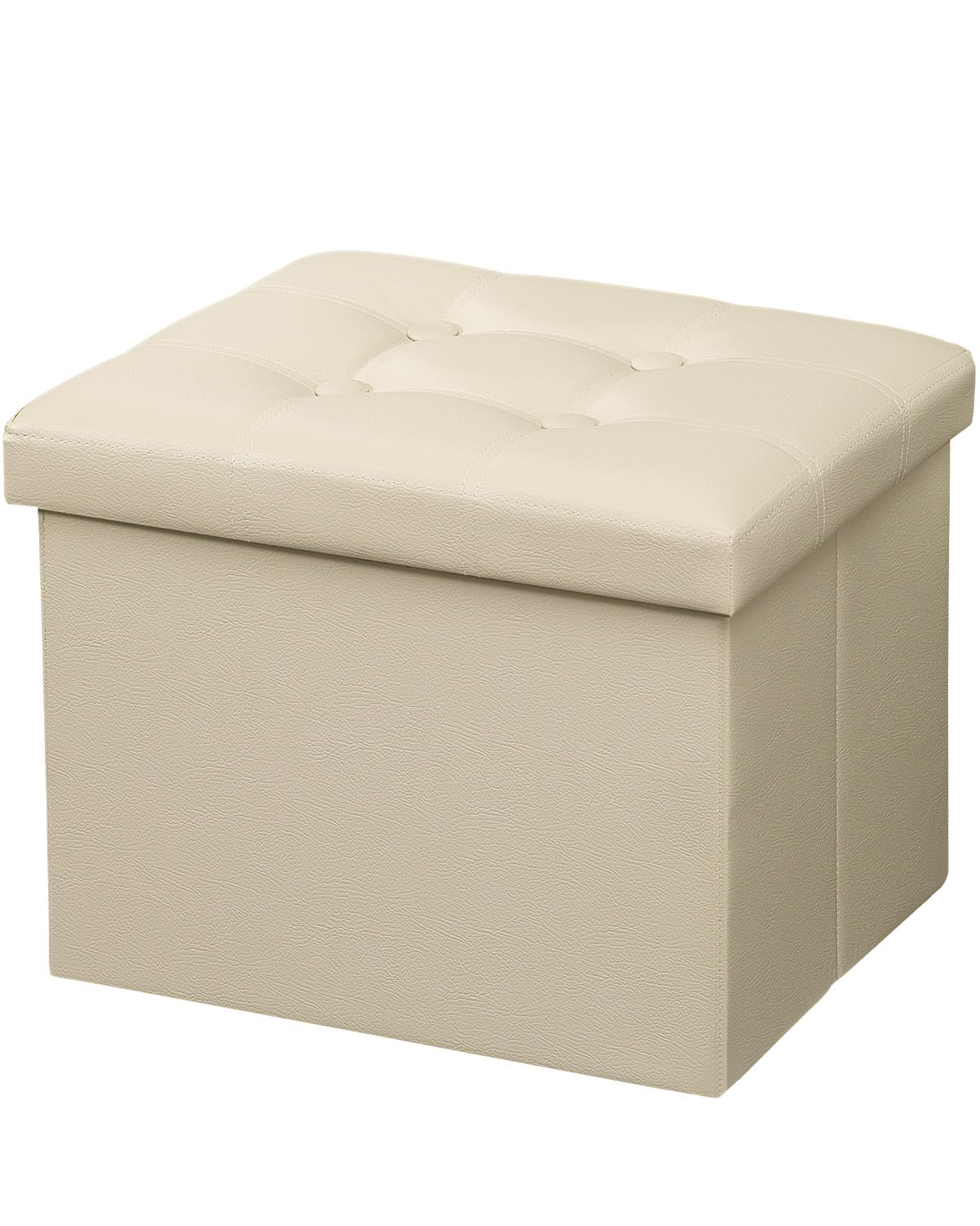 AmasSmile Storage Ottoman Folding Foot Rest Stool, Leather Footstool Bench, Short Ottoman Stool, Storage Foot Rest Store, Books (Beige, 17" D x 13" W