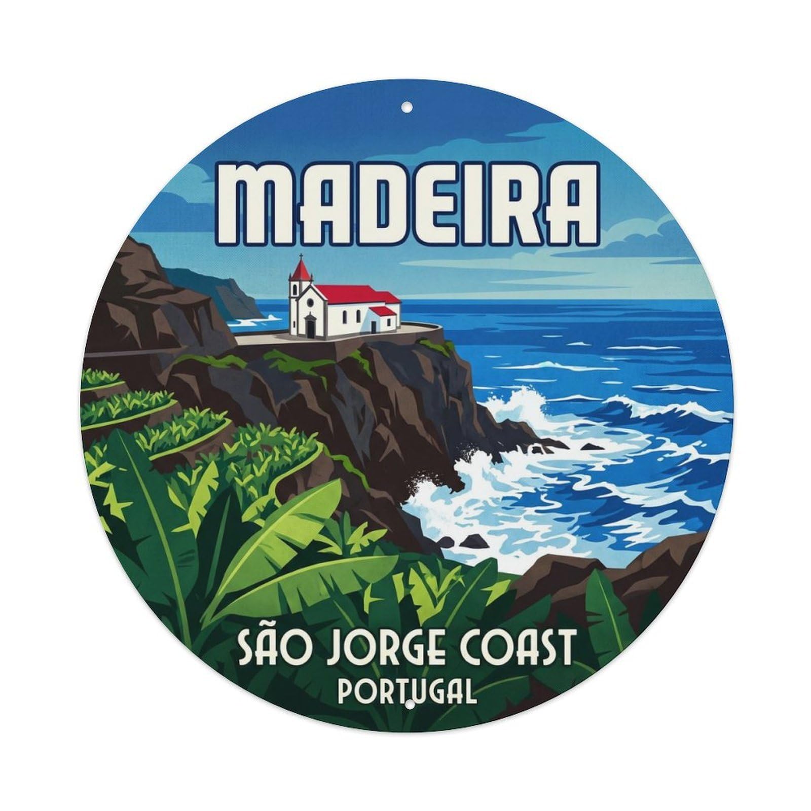 Olhnbad 08X08inch Style Coastal Portugal Madeira Cityscape Heritage Travel Art Metal Tin Sign