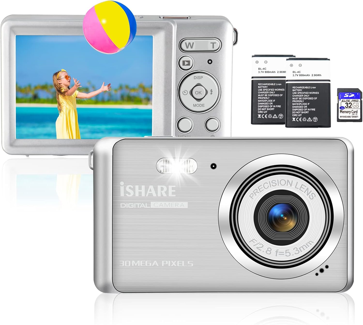 ISHARE Digital Camera for Beginners 30MP 1080P 18X Digital Zoom 2.8
