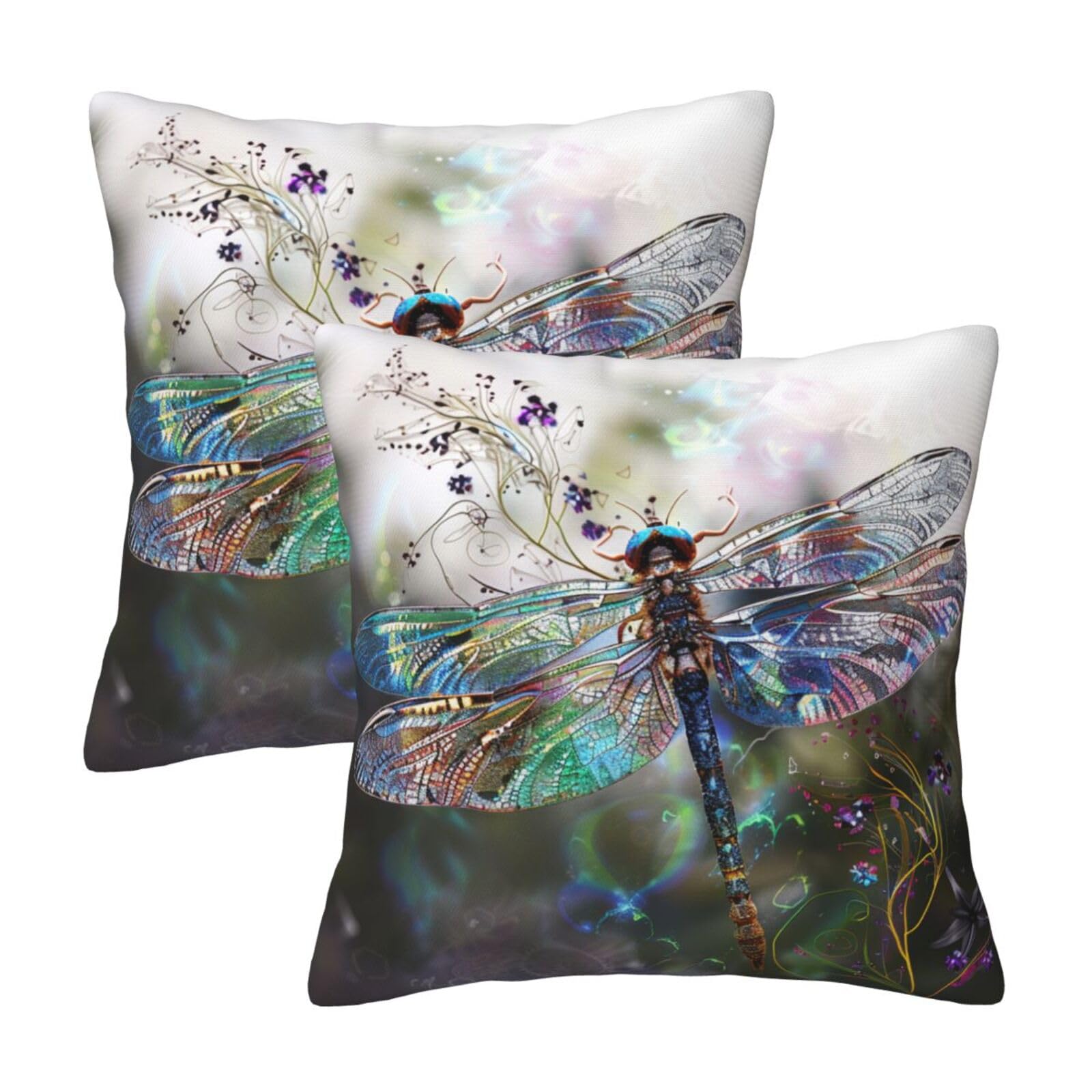 kkvhhyuo modern dragonfly Print Pillow Covers Set of 2, Square Decorative Cushion Covers with Hidden Zipper, Throw Pillow Cases for Living Room Sofa Bed Chair, 50x50 cm