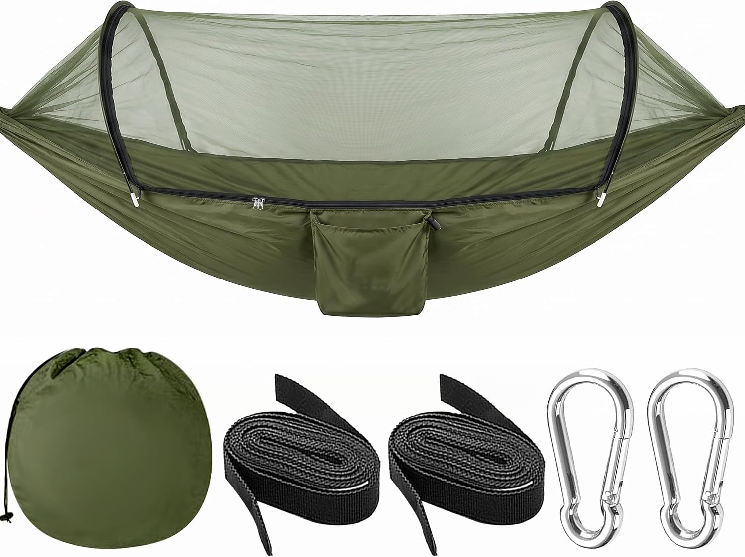 Ultra-Light Travel Camping Hammock with Pop-up Bug Net Hammock, Breathable and Quick-Drying Parachute Nylon 2 Premium Carabiners, 2 Tree Slings Included for Outdoor Backpacking Hiking Camping