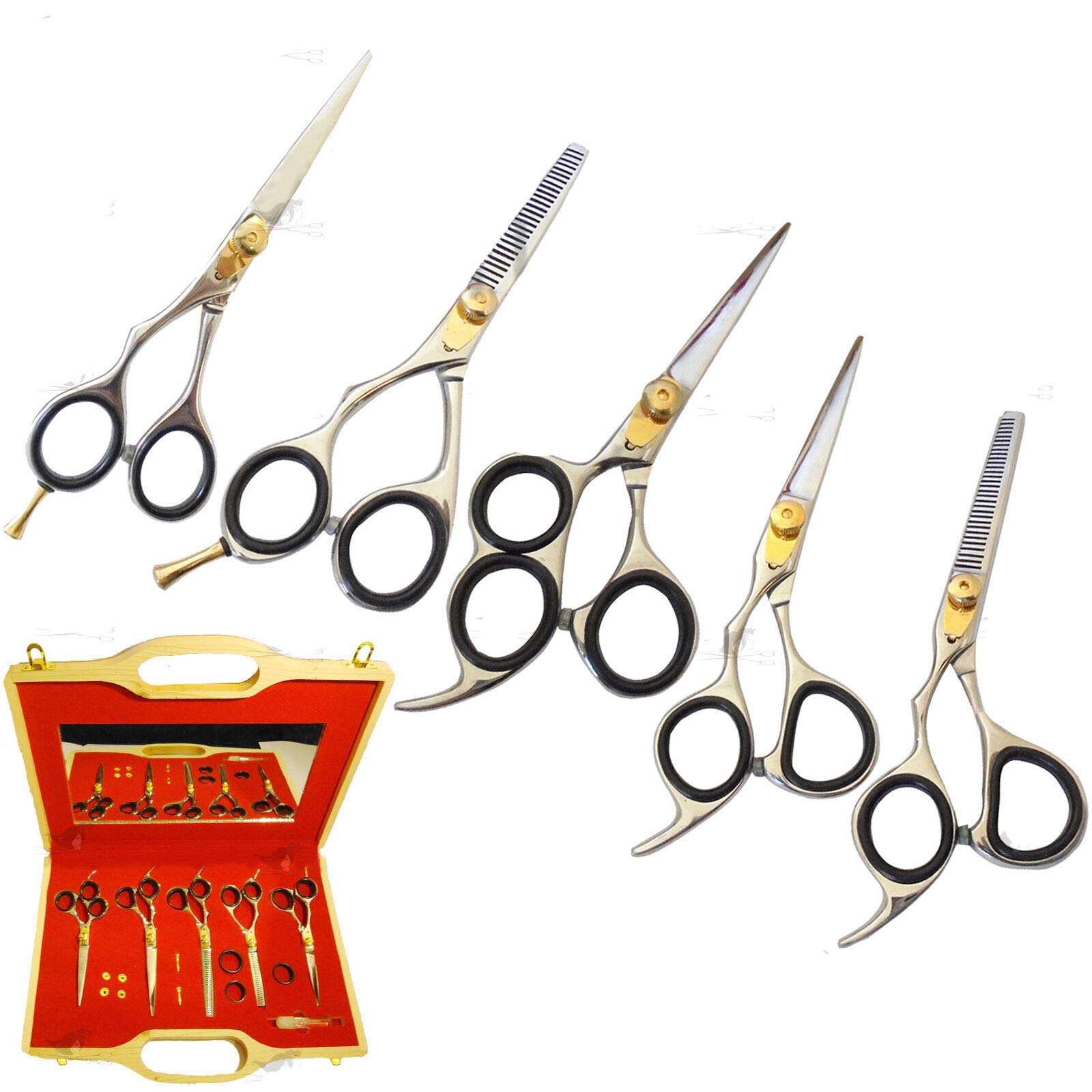 Cadeau de Noël Ynr Coiffeur Professionnel Ciseaux 5PCS Ensemble Main Gauche Japonais J2 Acier Inoxydable
