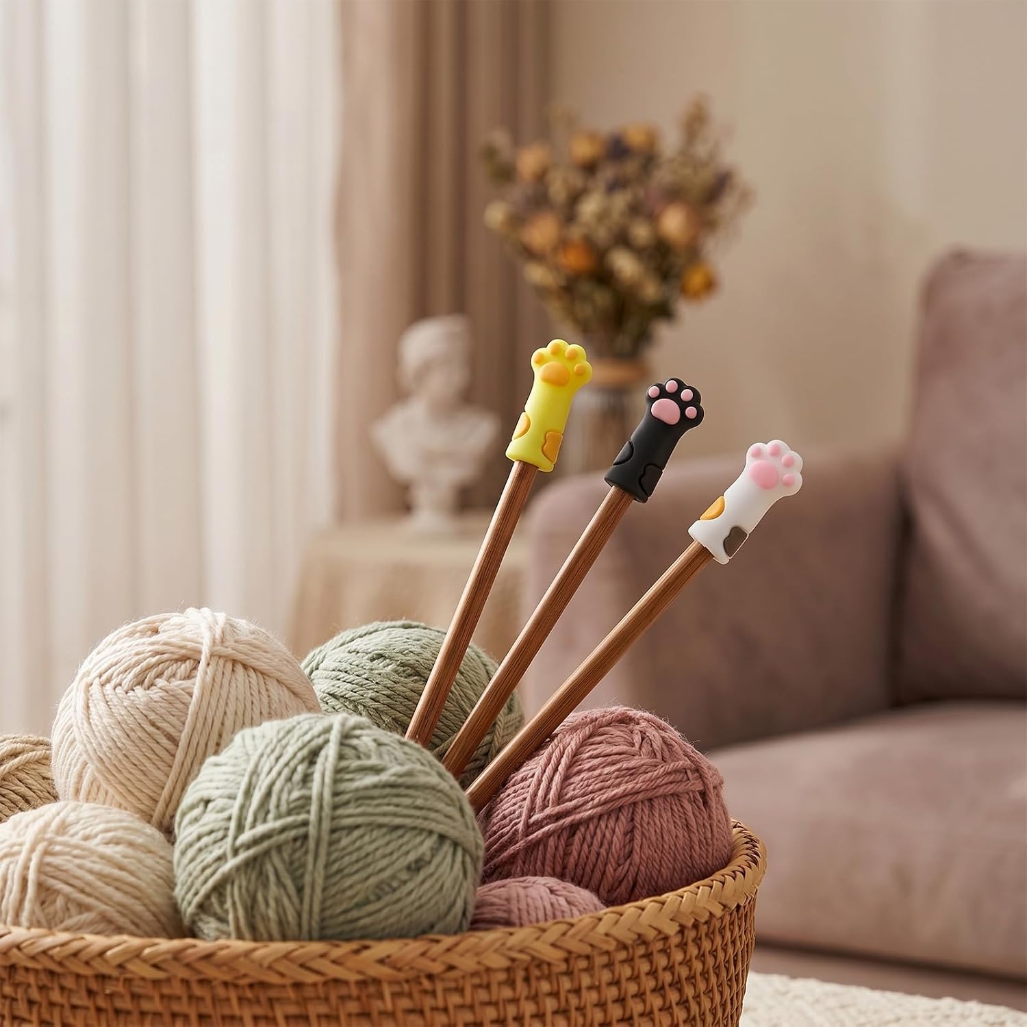 6 Pcs Knitting Needle Point Protectors, Cat Paw Knitting Needle Caps fit Sizes US 2.5-11 (3mm-8mm) Needles Knittings Needles Stoppers for Craft,Quilting, DIY Art and Sewing