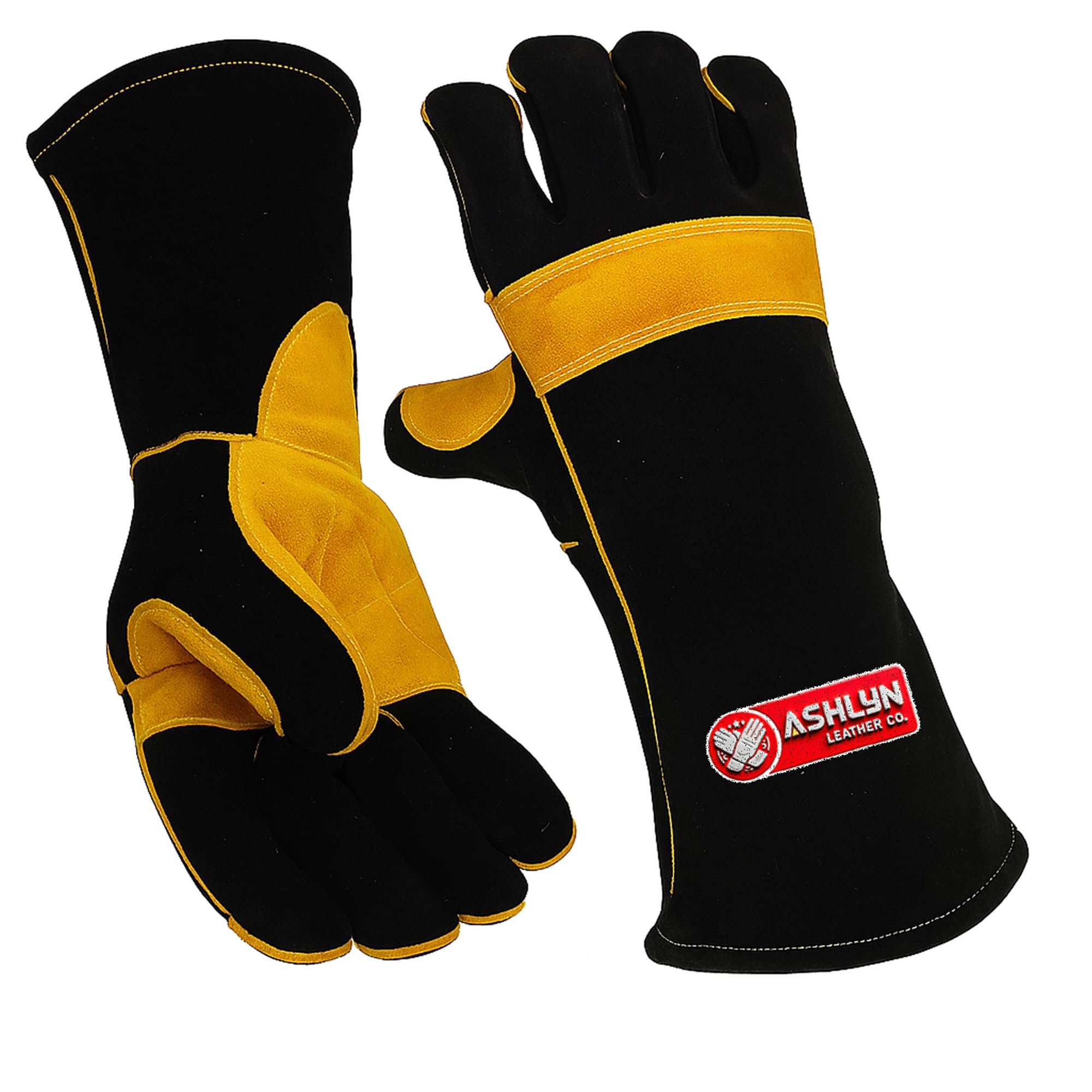 YELLOW GLOVE/WINTER FIRE/BLACK サイズL Ashlyn Leather Co. Heat Resistant Welding Gloves 14 Inch Black