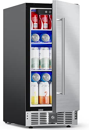 COWSAR 15 Inch Outdoor Beverage Refrigerator, 135 Cans Undercounter Beverage Fridge with Stainless Steel Door