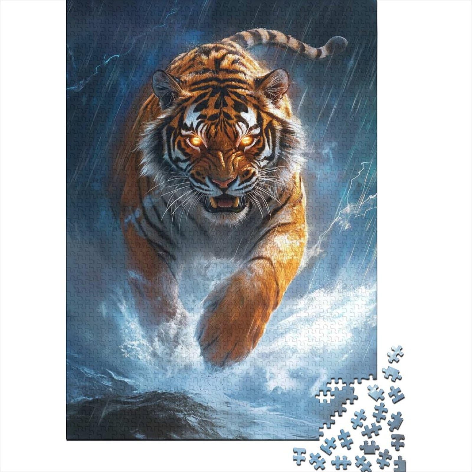 Tiger in Storm_2 1000 Pieces Jigsaw Puzzle, Animal Theme Puzzle for Adults, Relaxing Gift Idea, 70x50cm/1000pcs
