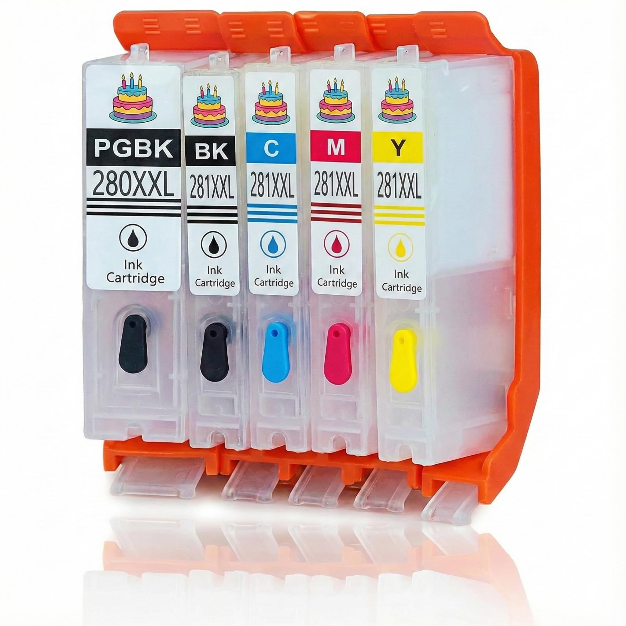 PGI-280XL CLI-281XL Empty Refillable Ink Cartridges (5-Pack) with Permanent Chips - Compatible with Canon Pixma TR7520, TR8520, TR8620, TS6120, TS6220