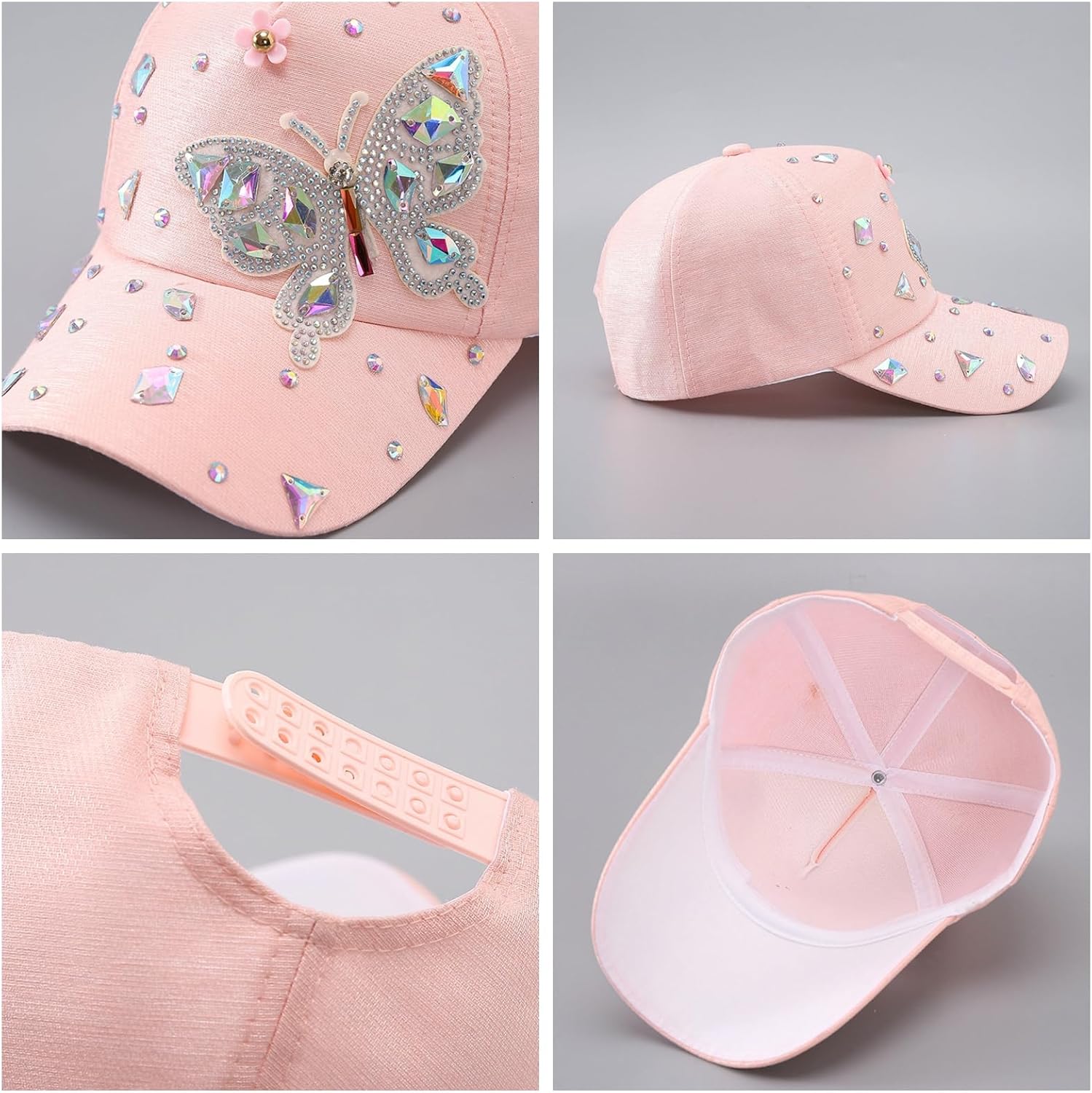 Colorful Rhinestone Baseball Cap Women Bling Butterfly Sequin Sun Protection Duckbill Hat Breathable Cotton - Image 2