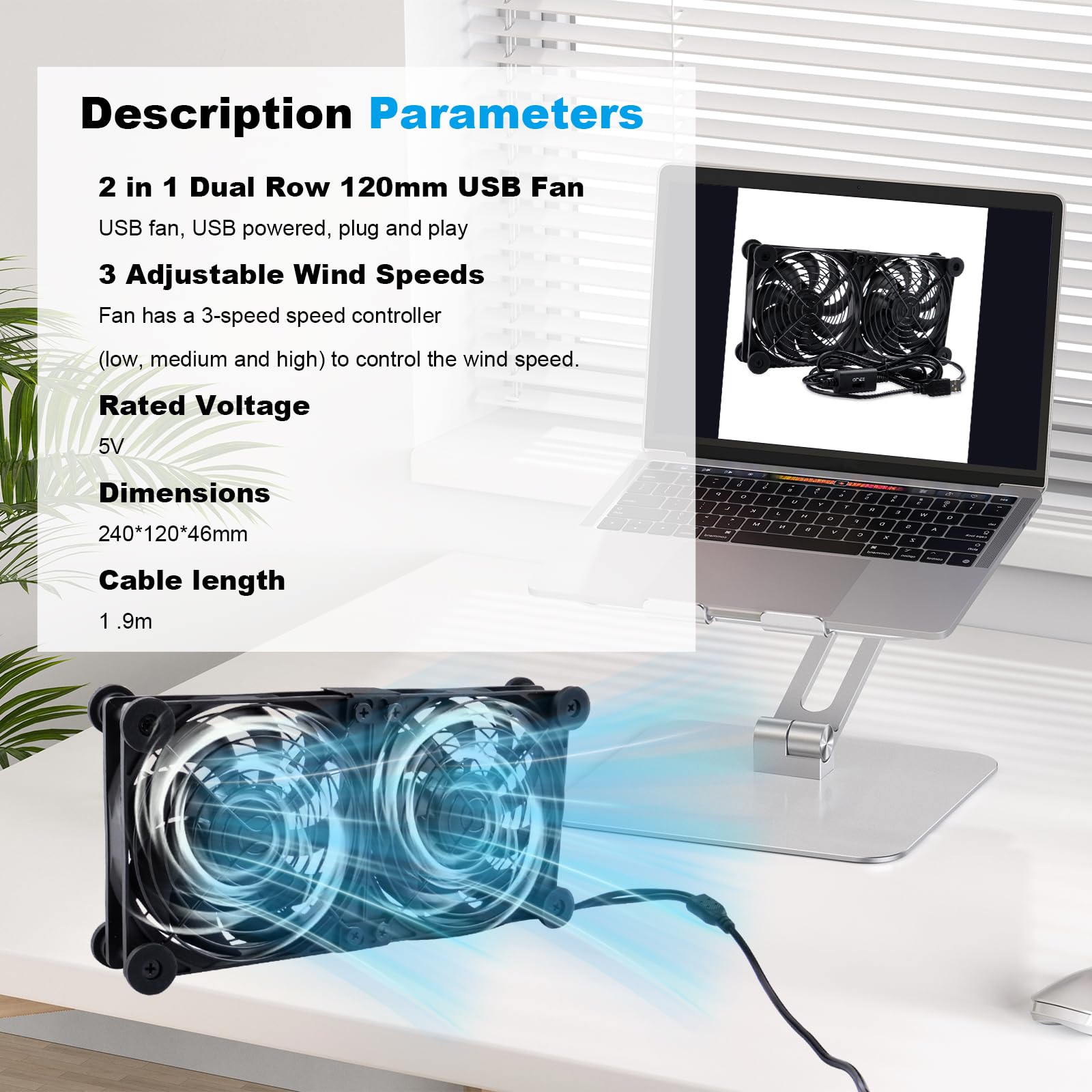 Ventola silenziosa 2 in 1 120 mm Dual Router con regolatore velocità 3 gradi DC 5V USB Cooling Case