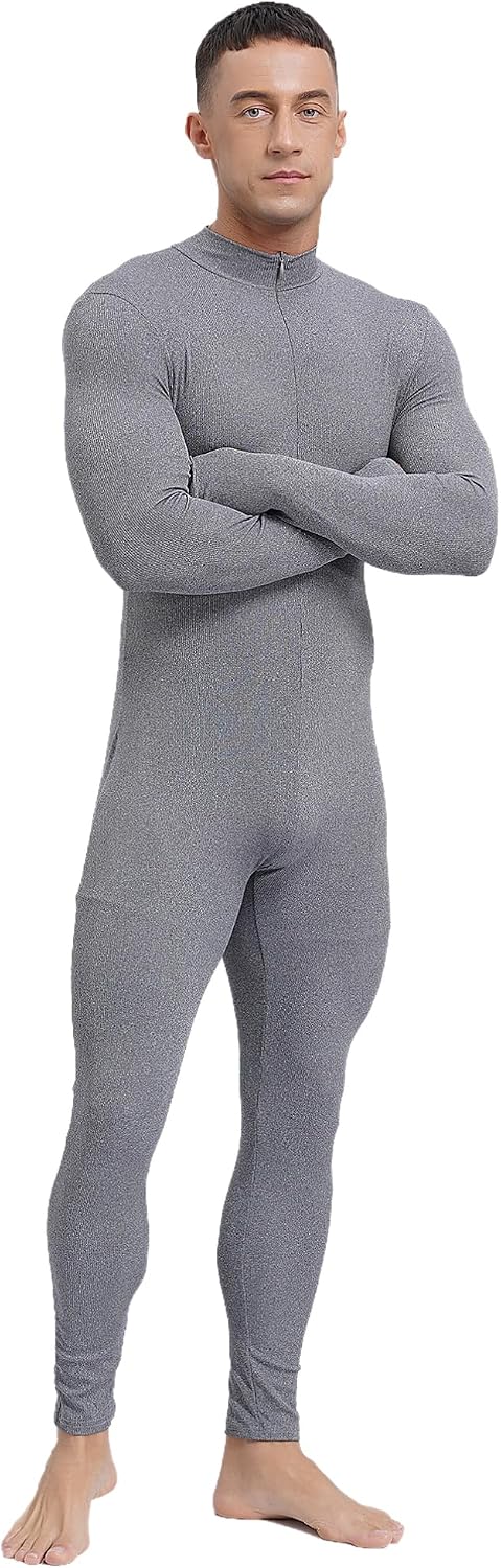 YiZYiF Mens Spandex Bodysuit Long Sleeve Unitard Zipper Dance Leotard Workout Yoga Jumpsuit Rompers