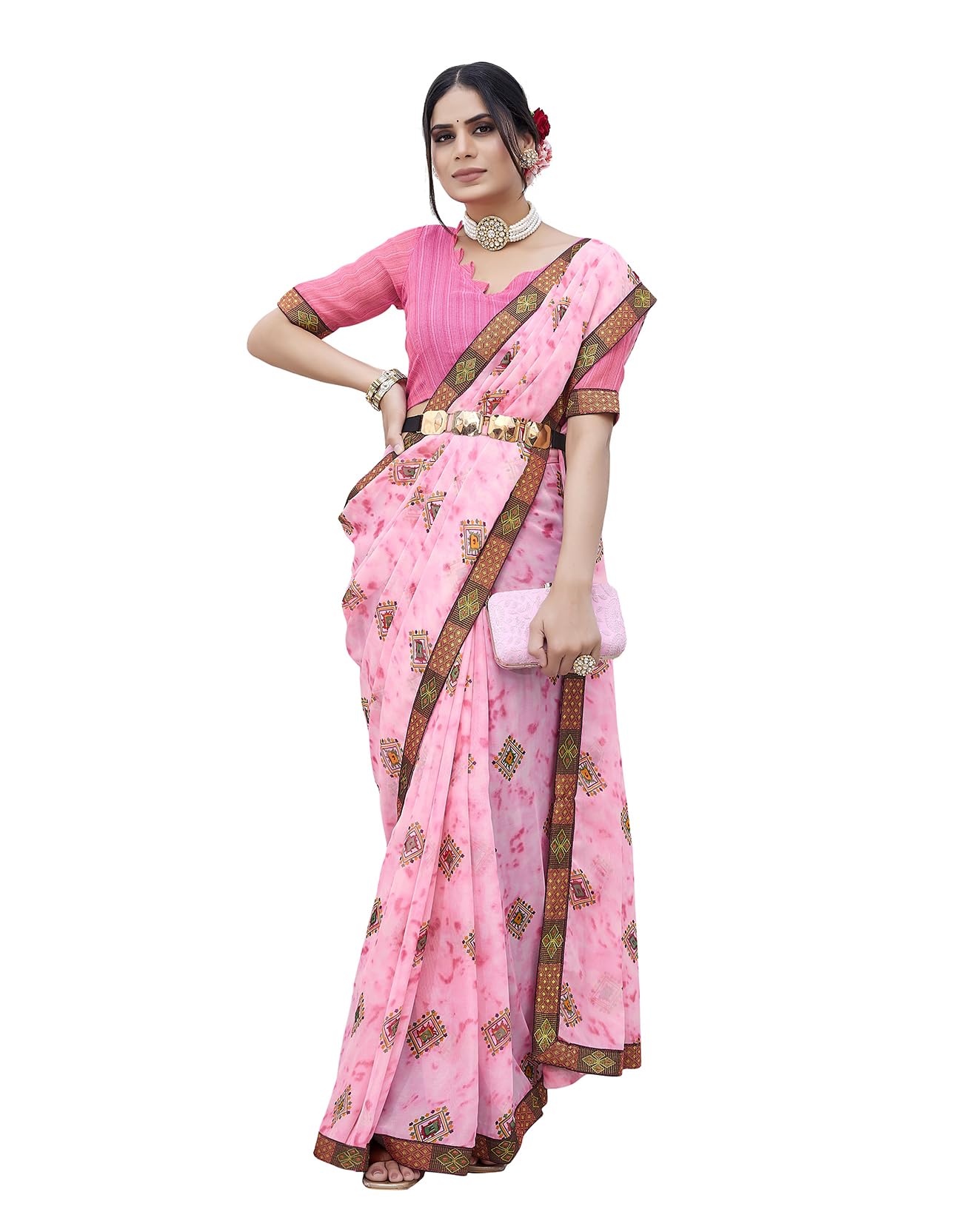 Women's Georgette Saree Printed Sari with Unsewn Blouse Material - Suitable for All Indian Occasions and Festivals
