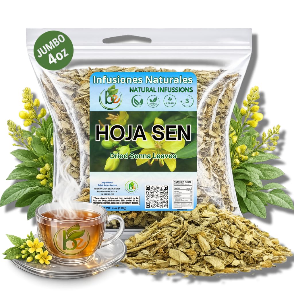 Hoja de Sen Té (Senna Leaf Tea) – 4 oz (113 g) – 100% Natural, Vegan, Gluten-Free – Dried Senna Leaves – Caffeine-Free Herbal Loose Leaf – by BexpertsUSA
