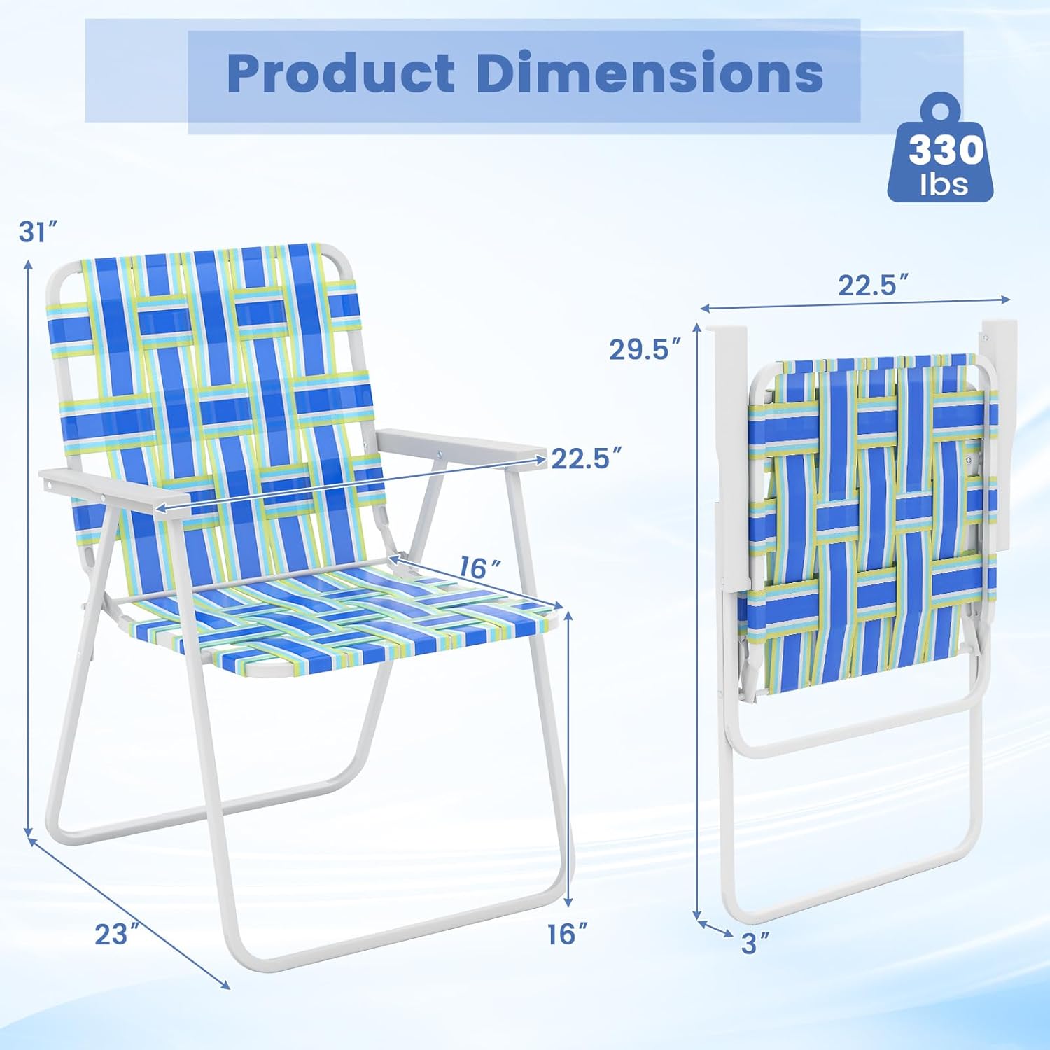 Tangkula Folding Lawn Chairs Set of 2, Portable Webbed Chairs with Webbing Seat & Back, Widened Armrests, Heavy Duty Metal Frame, Lightweight Patio Dinning Chairs for Yard, Camping, Poolside, Beach