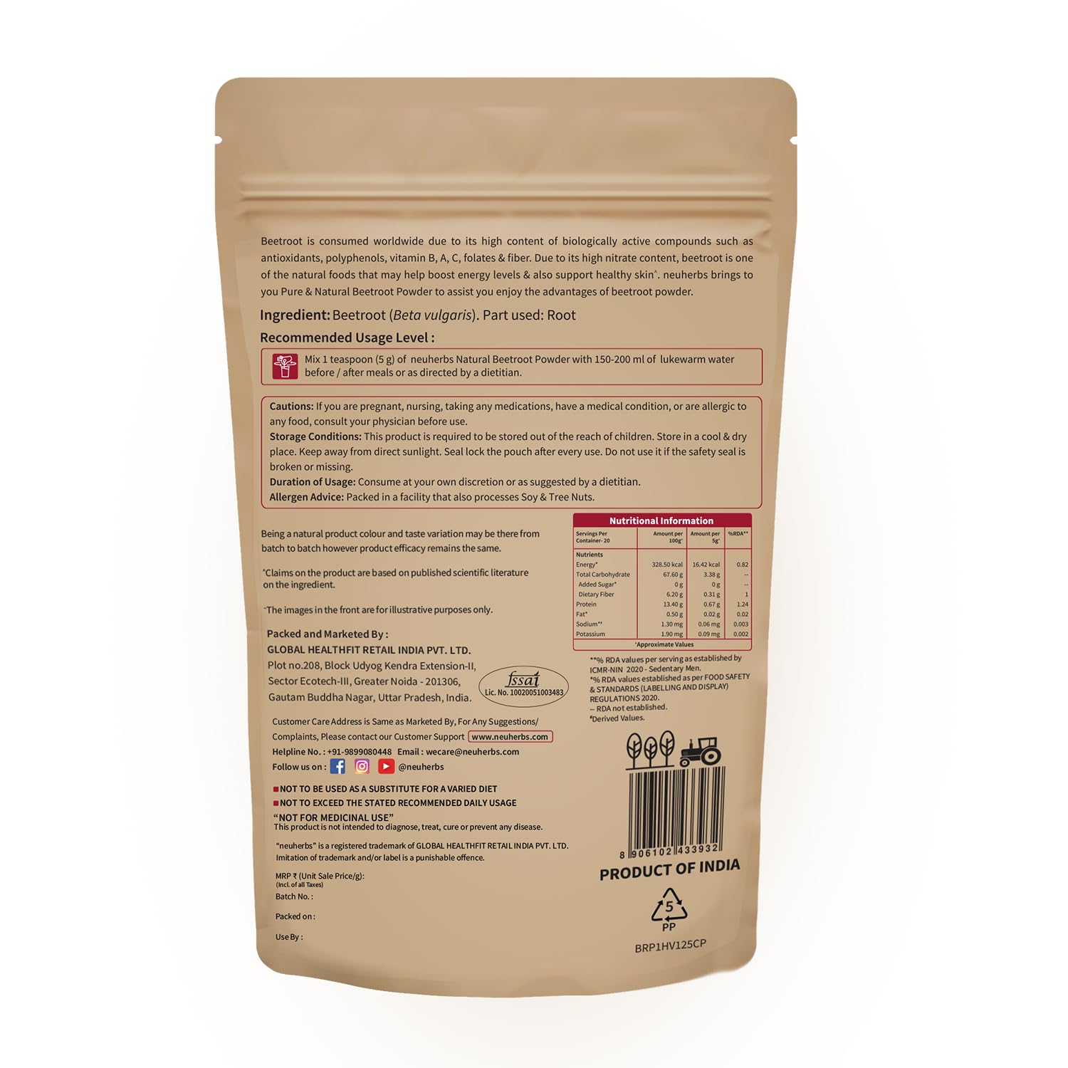 Neuherbs Natural Beetroot Powder For Face, Skin & Hair (100g) | 100% Pure & High Natural Antioxidants | Boost Energy | Face Pack for Glowing & Shining Skin | Additive Free - Image 5 thumbnail
