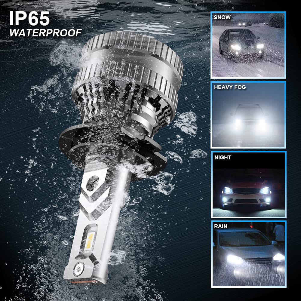 Ampoules de phare à DEL H7 avec pilote intelligent EMC amélioré, luminosité de 300 %, 70 W, 12 000 lm, kit de conversion blanc xénon 6500 K (4 ampoules LED au total)