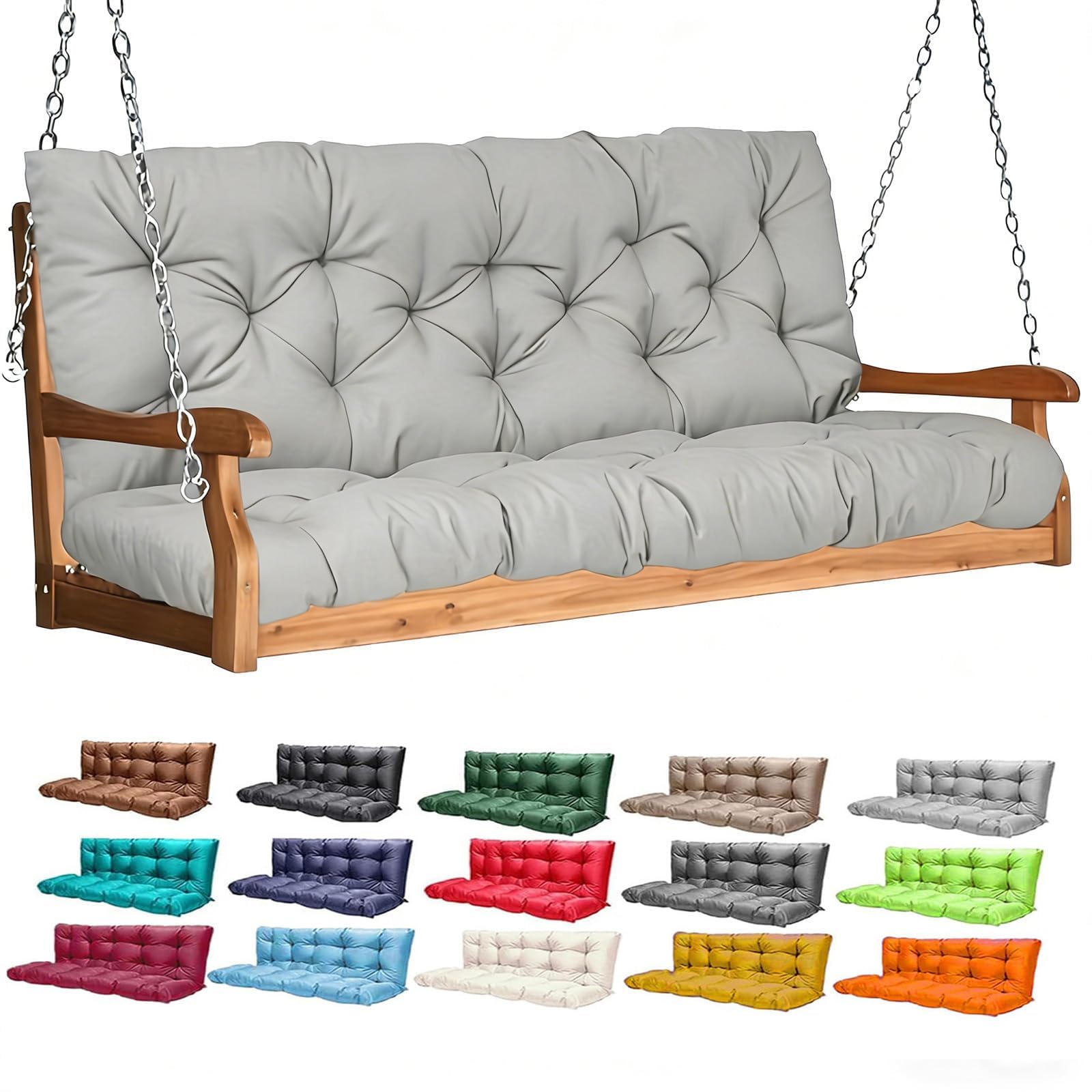 Porch Swing Cushions,2-3 Seater Outdoor Swing Cushions Replacement with Backrest and Ties,Waterproof and Fade Resistant for Patio Furniture Garden (Light Gray, 100×100cm)