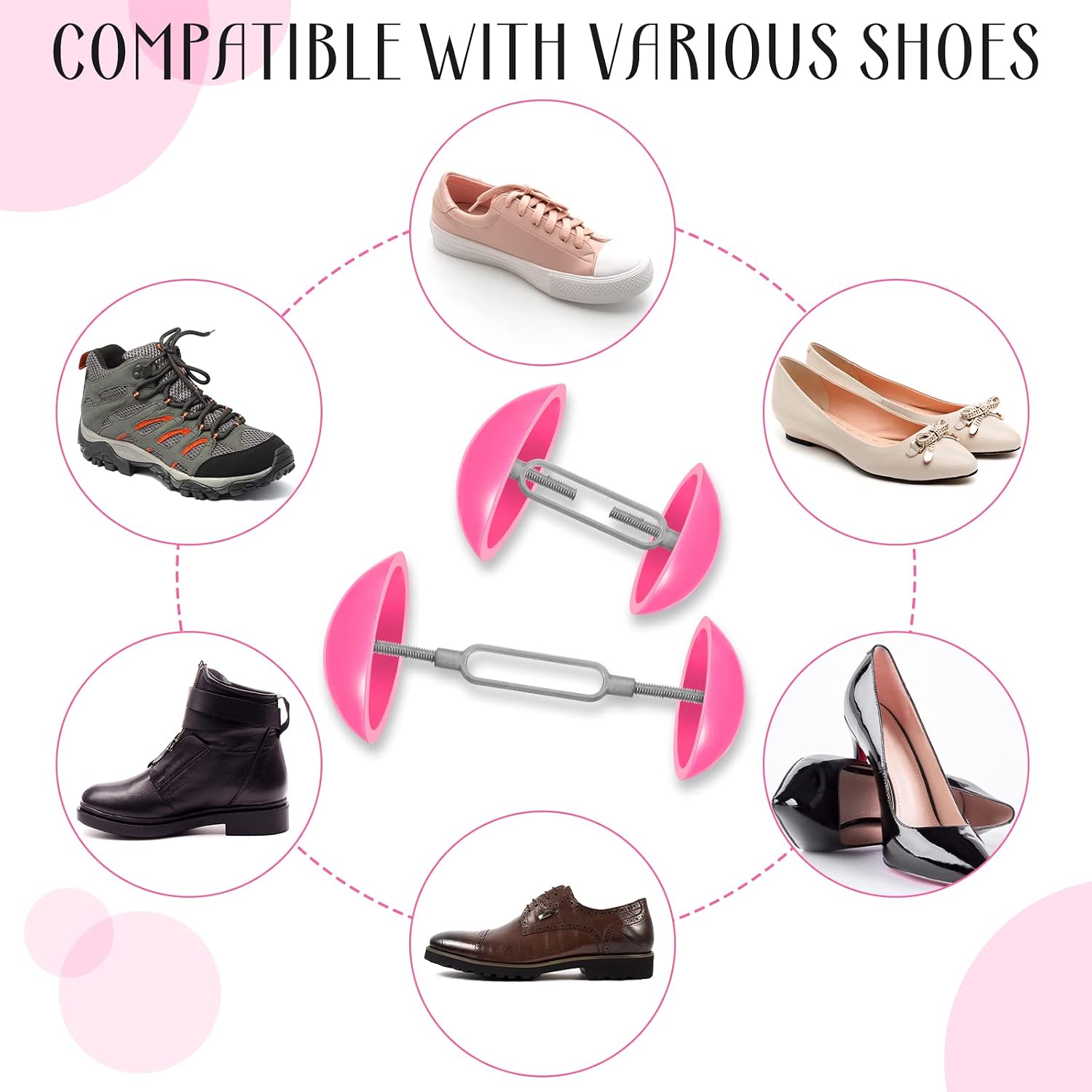 Meanplan 2 Pairs Mini Shoe Stretchers Women Wide Feet Expander Widener Non Slip Shoe Trees for Women Men Shoes High Heel Adjustable(Pink)