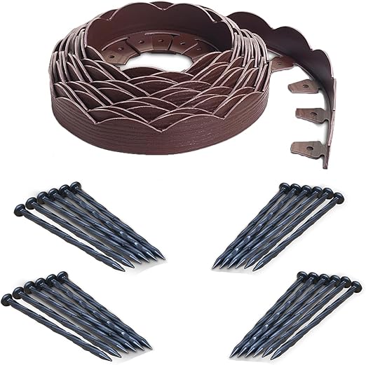 EasyFlex Scallop No-Dig Edging with Extra Anchoring Spikes - 40' Kit, Red, 3210RDE-40CXX