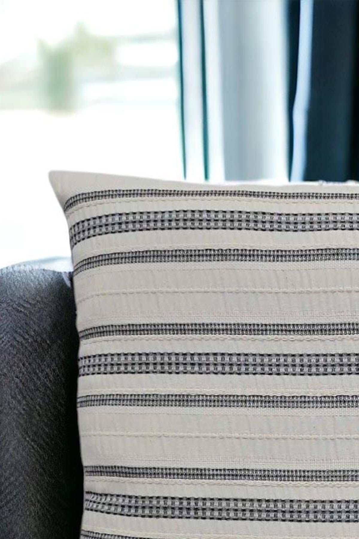Asdiva Buldan Dokuma Bohem Tasarım%100 Pamuklu 45X45Cm Kırlent Kılıfı Krem Bej-Siyah