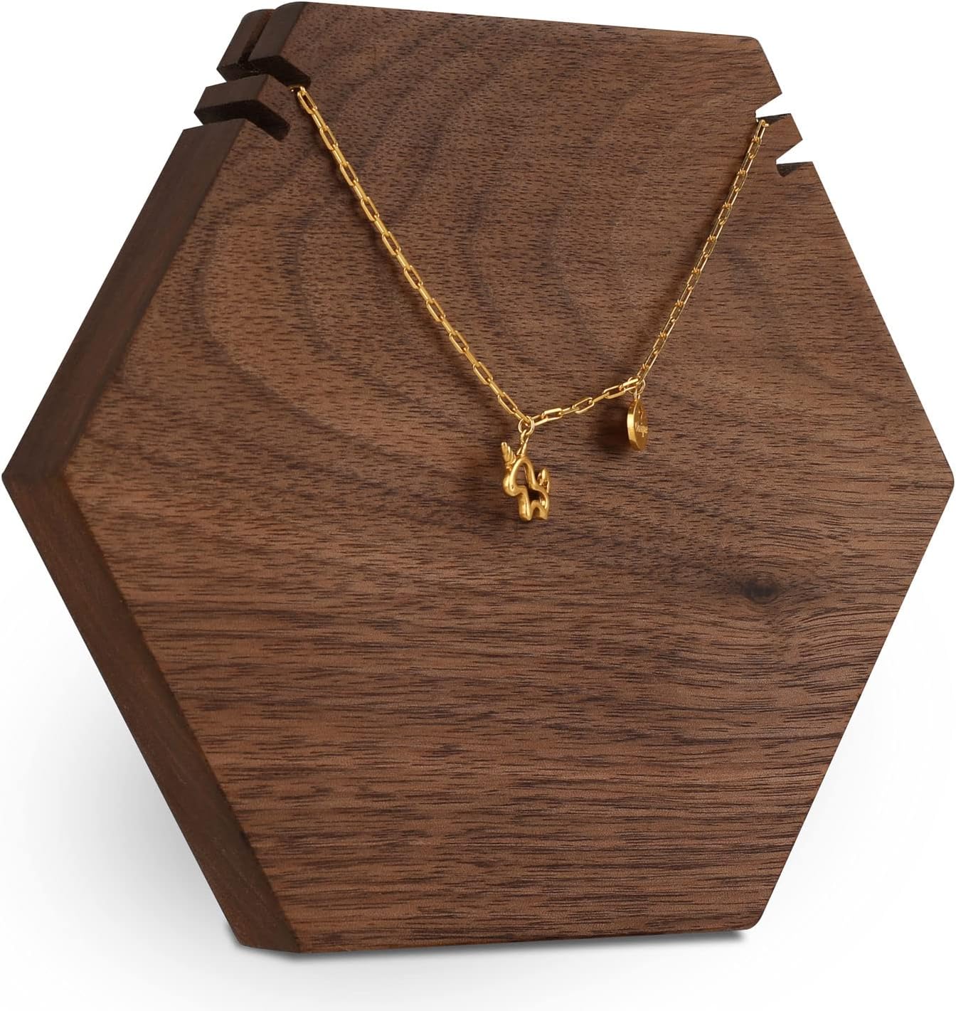 GemeShou Wood Necklace Display Stand, Walnut Hexagon Board Jewelry Holder for Show, Hanging Long Necklace Retail Jewelry organizer【Hexagon Necklace holder-Large】
