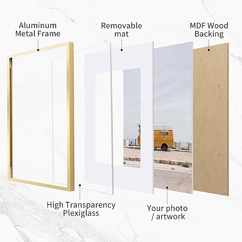 Miniatura 104 de Fun Memories Portarretratos de metal de 16 x 20 pulgadas con paspartú de 11 x 14 pulgadas, acabado de aluminio cepillado, parte delantera de vidrio