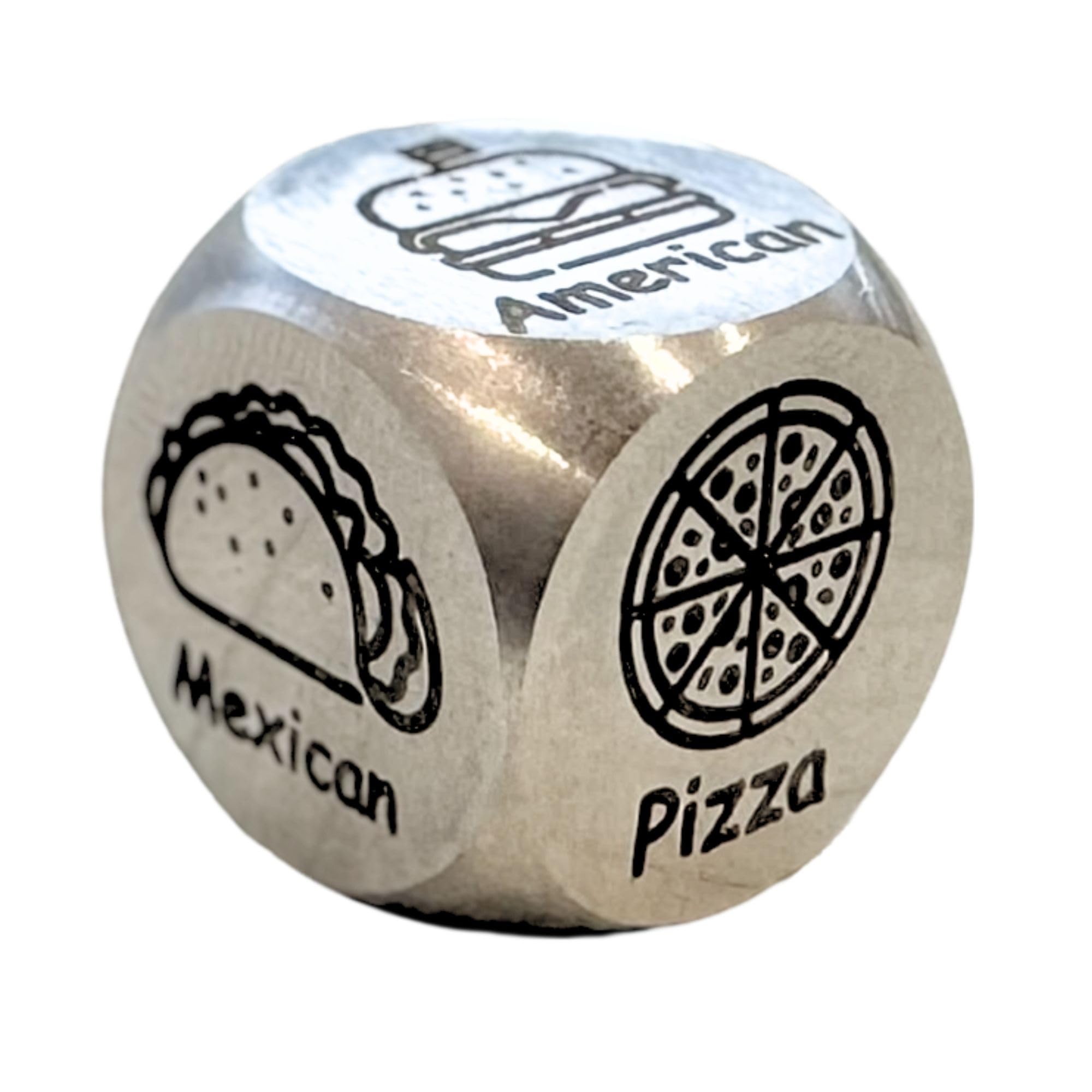 Decision Dice - Food Genre Decision Dice - Stainless Steel - Customizable Food Type Options for Food Lovers, Date Nights, and Meal Decisions