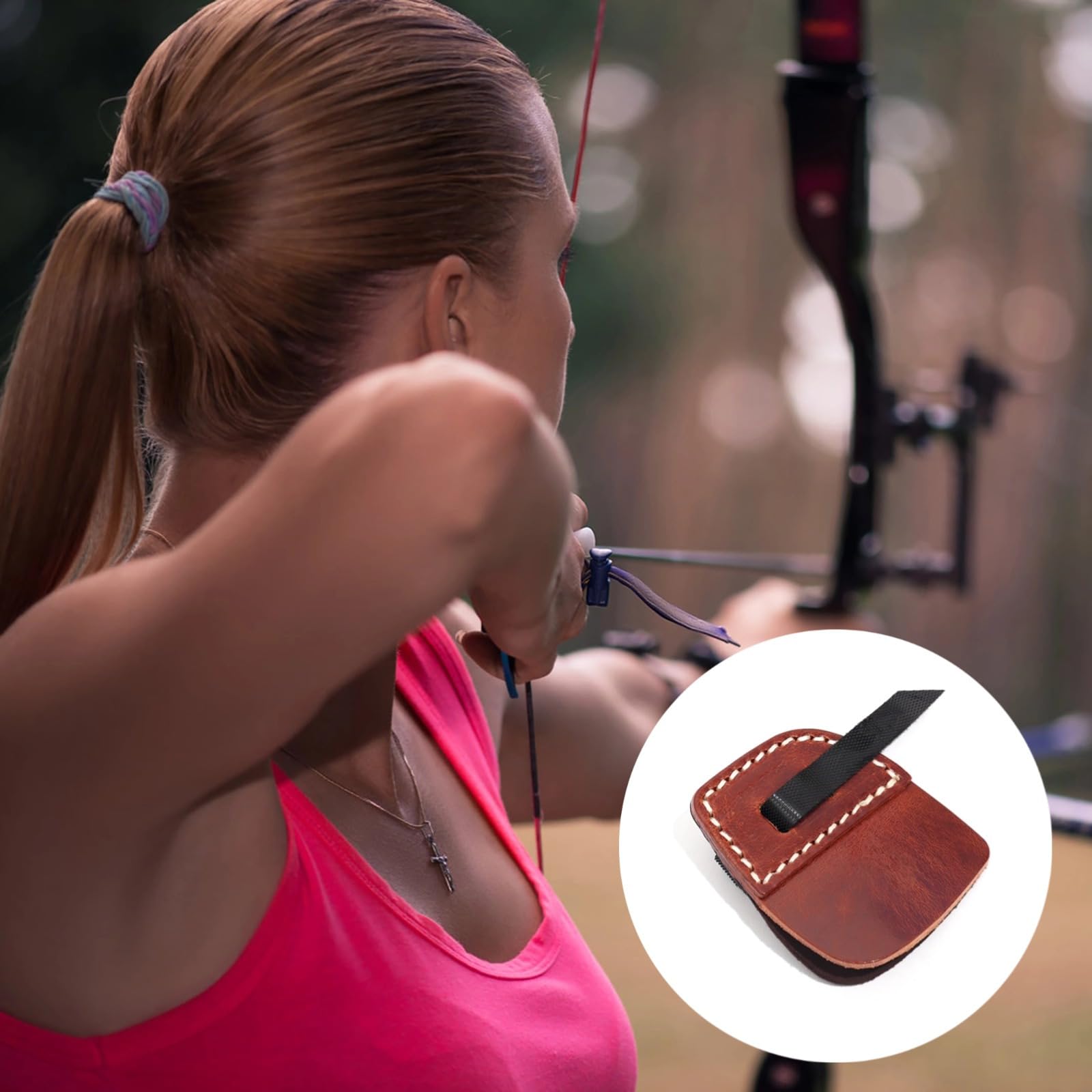 LUMINFLY Leather 3-Finger Archery Protector, Recurve Bow Glove with Adjustable Strap, Handcrafted Finger Tab for Barebow Archers, 2.95X2.56 Finger Shield, Protection