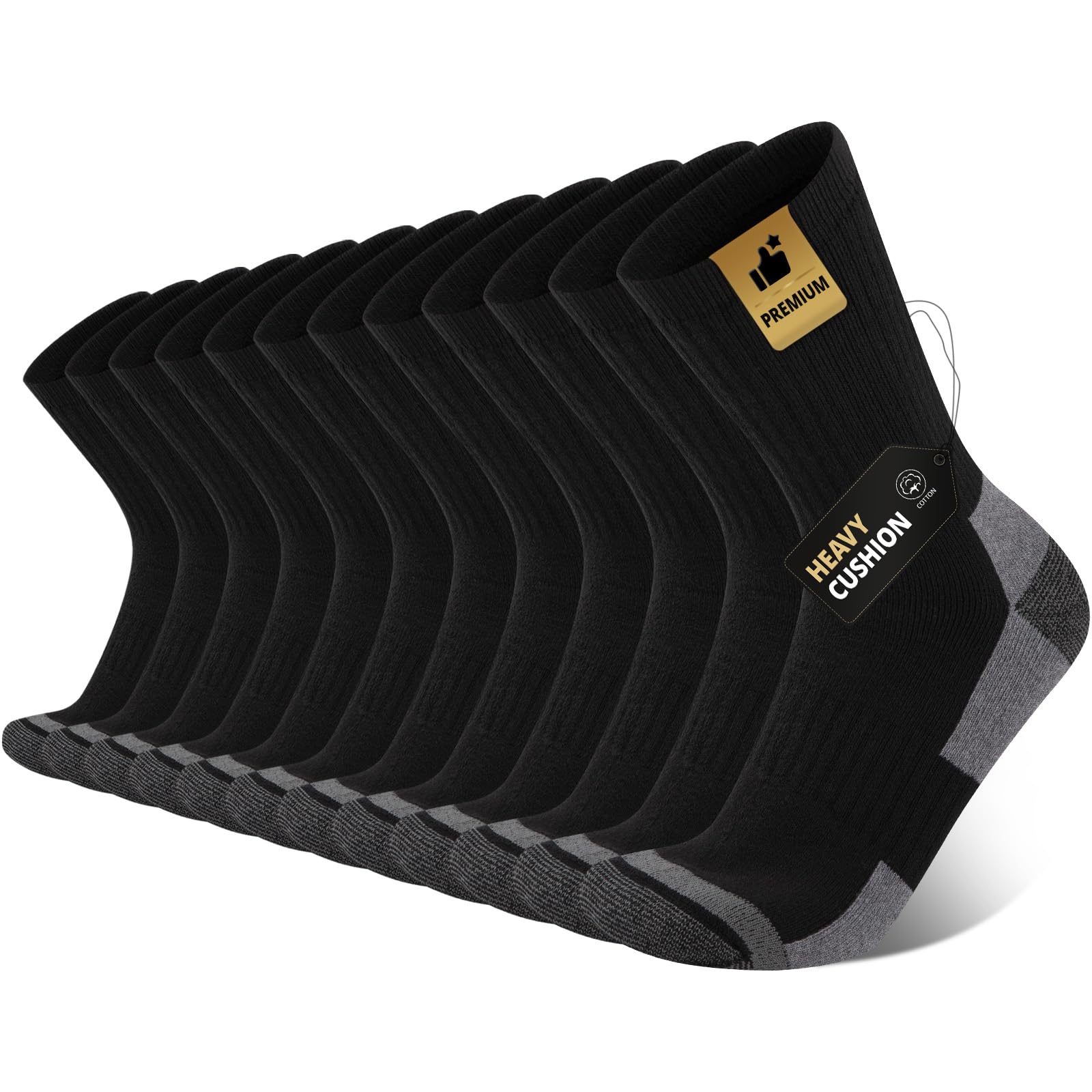 HeatuffMen's Cotton Cushion Crew Socks Athletic Running Moisture Wicking Thick Heavy Duty Work Boot Socks(6 Pairs)