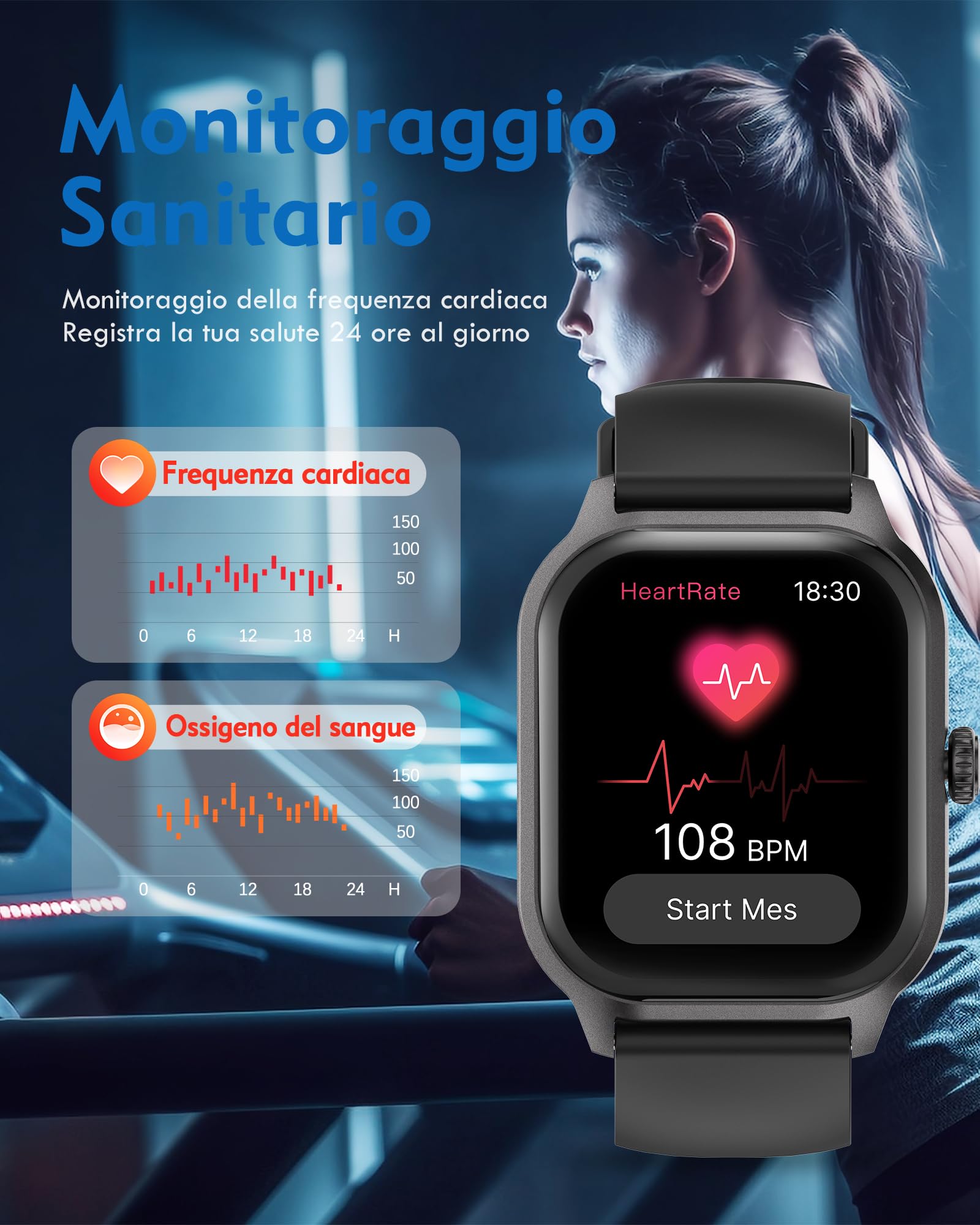 LAOYABB Smartwatch Uomo Donna, Sportivo Fitness Tracker con Effettua o Risposta Chiamate, 2.01" Intelligente Orologio con Contapassi/Cardiofrequenzimetro/Sonno, IP68 Smart Watch per Android iOS