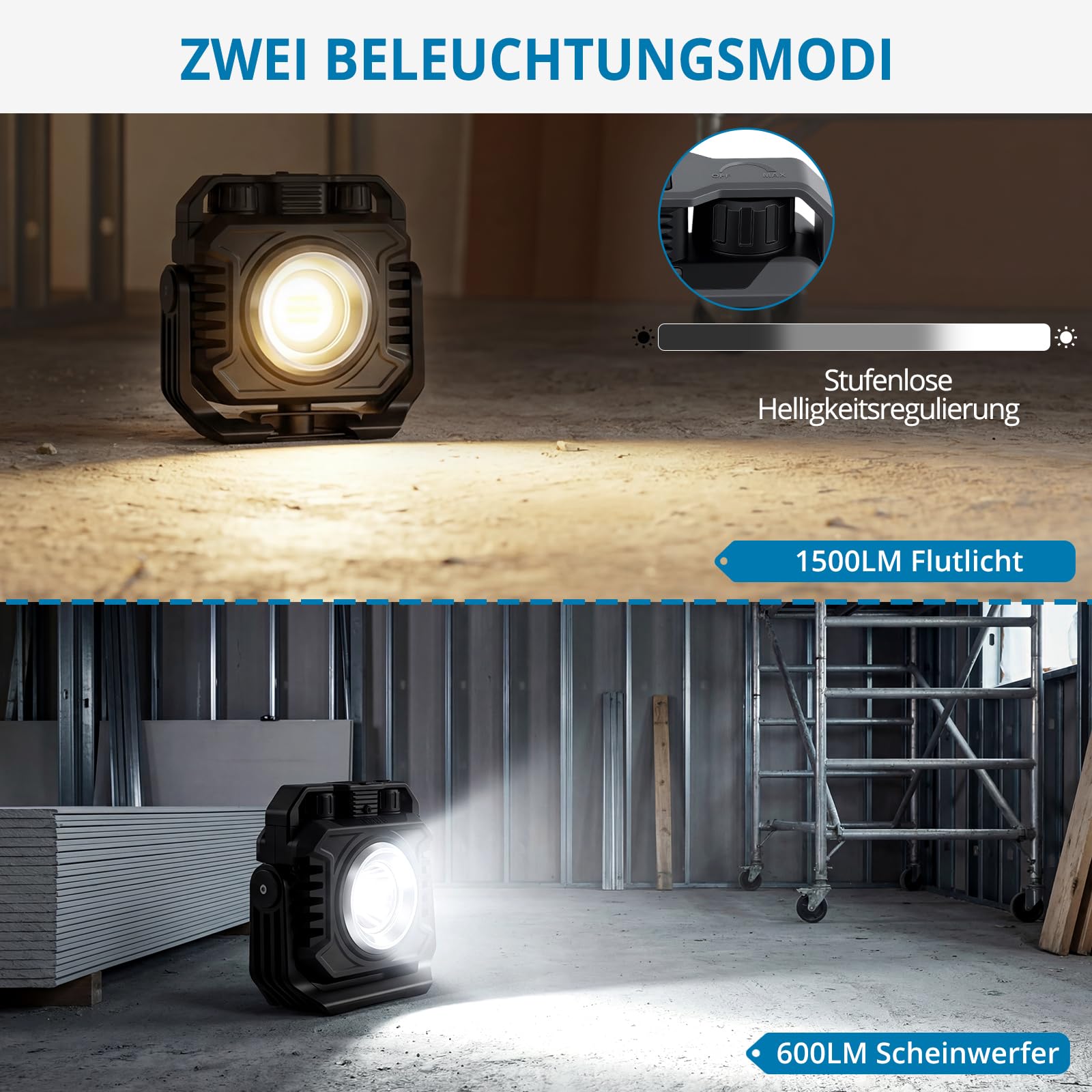AUTOUTLET LED Arbeitsleuchte, 1500LM Campinglampe Powerbank Akku Lampe 5000mAh, 3 Lichtmodi - Flutlicht/Scheinwerfer/Rotlicht, IP65 Wasserdicht, Magnet & 360° Drehbar, für Werkstatt Camping(2 Stück)