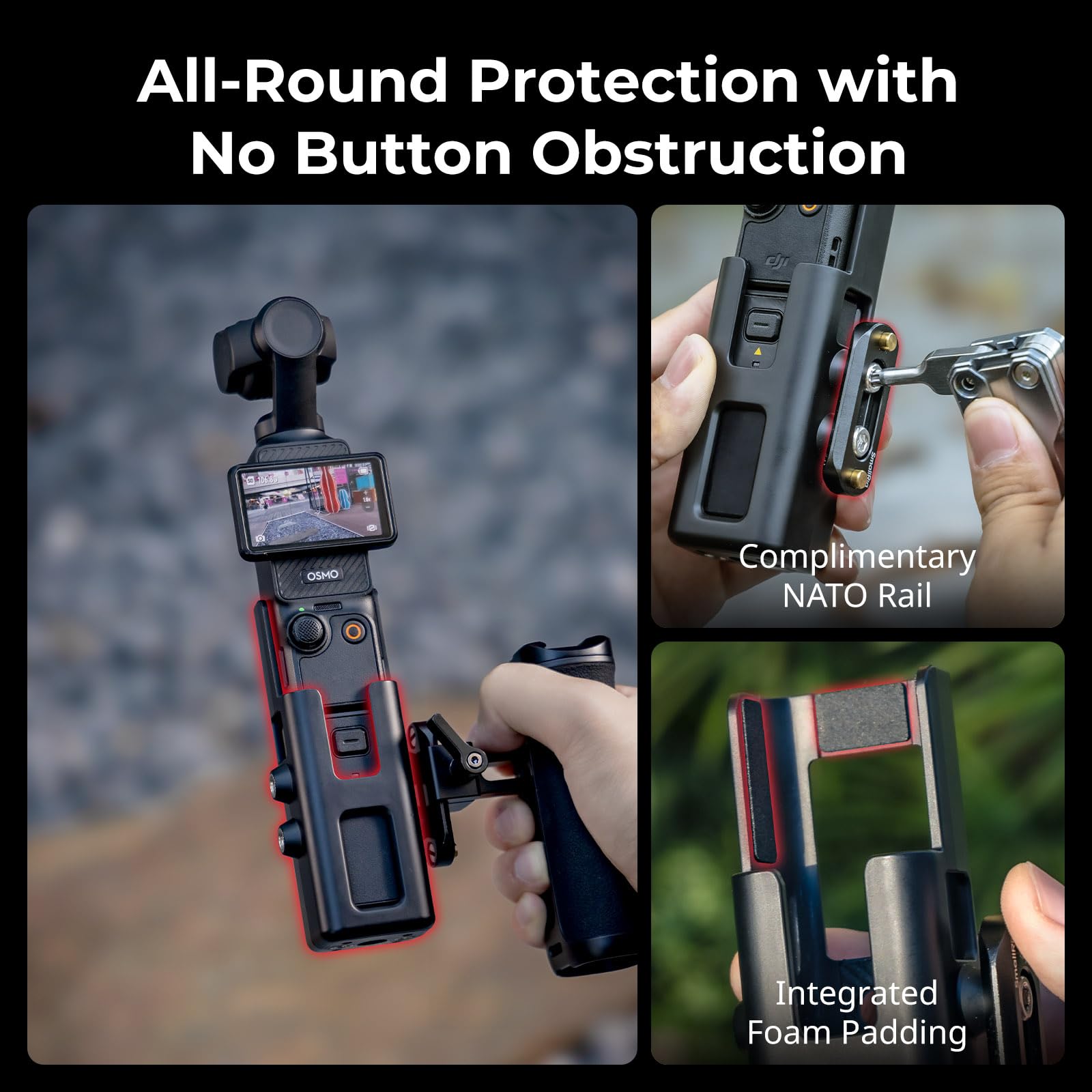 SMALLRIG Erweiterungsadapter-Zubehör für DJI Osmo Pocket 3, Schutzkäfig, mit 1/4"-20-Gewindebohrungen, Halterung für NATO-Schienen, Griffe, Magic Arms - 5117