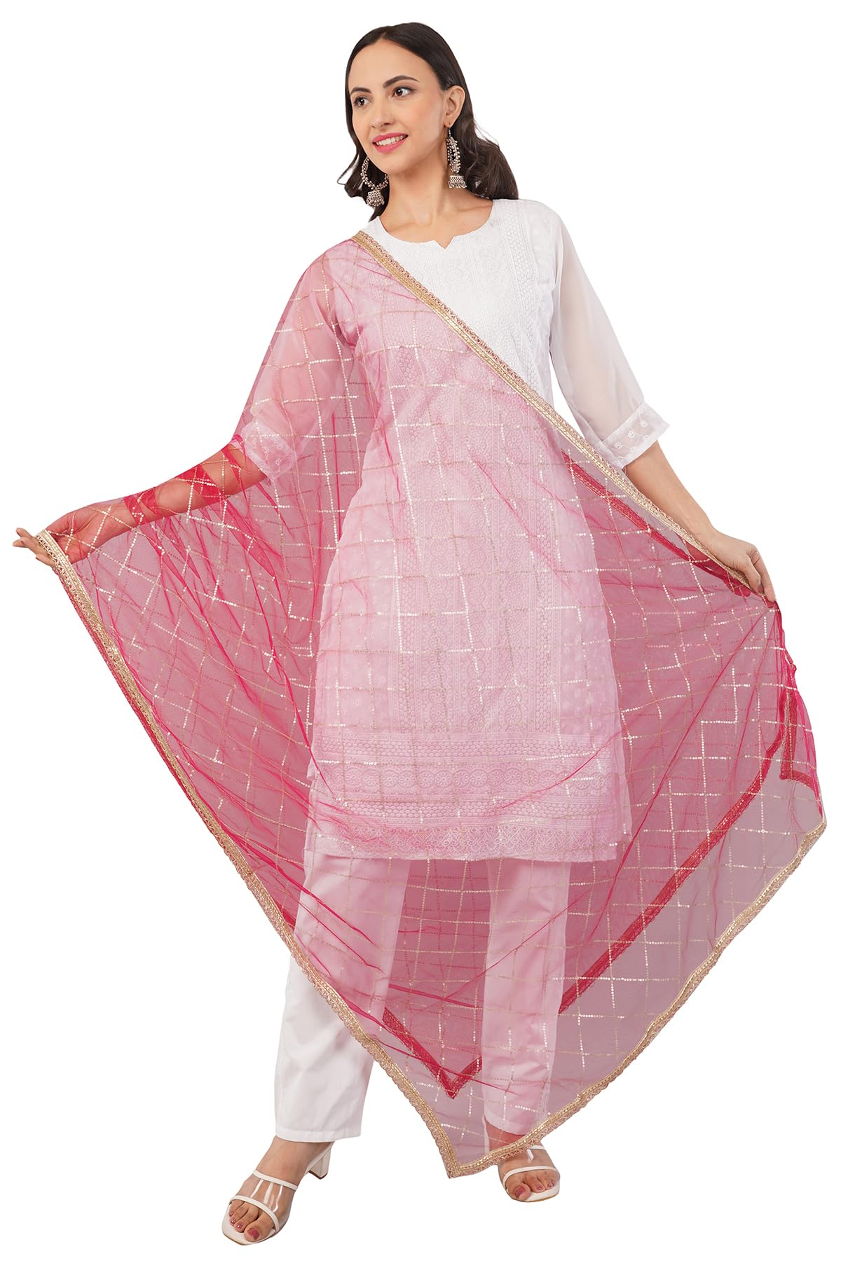 Net Sequins Rani Dupatta for Women | Chex Design Chunnis for Women | Bridal Dupatta for Wedding | Festive & Casual Wear Dupatta for Kurti & Salwar Suit | Rani Dupatta for Women-picture-45