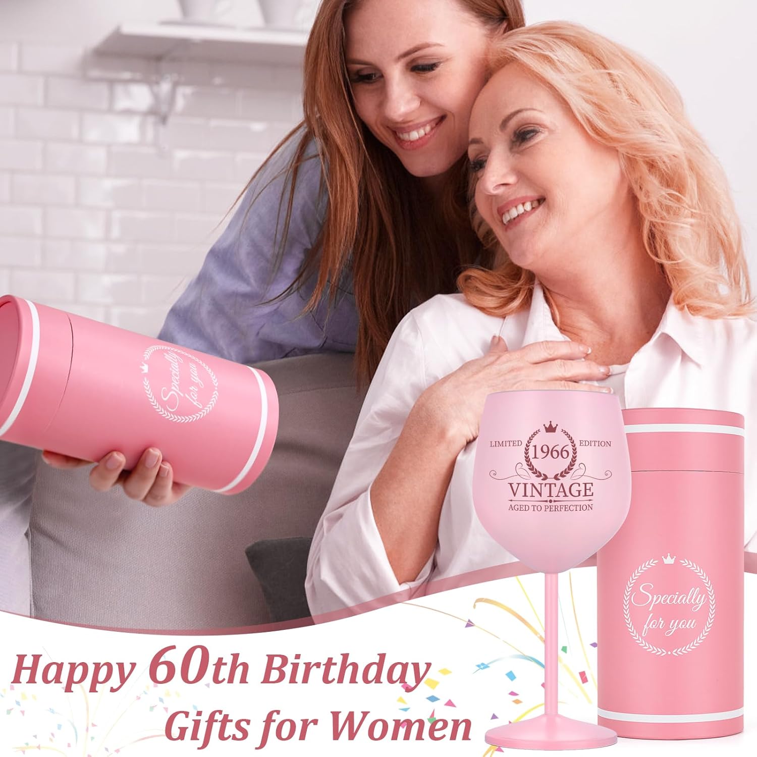 Lifecapido 60th Birthday Gifts for Women, Vintage 1966 Stainless Steel Wine Glass with Wine Bag and Card, 60th Birthday Decorations for Women, Cool Gifts for 60 Year Old Woman Grandma Mom Aunt Wife - Image 2