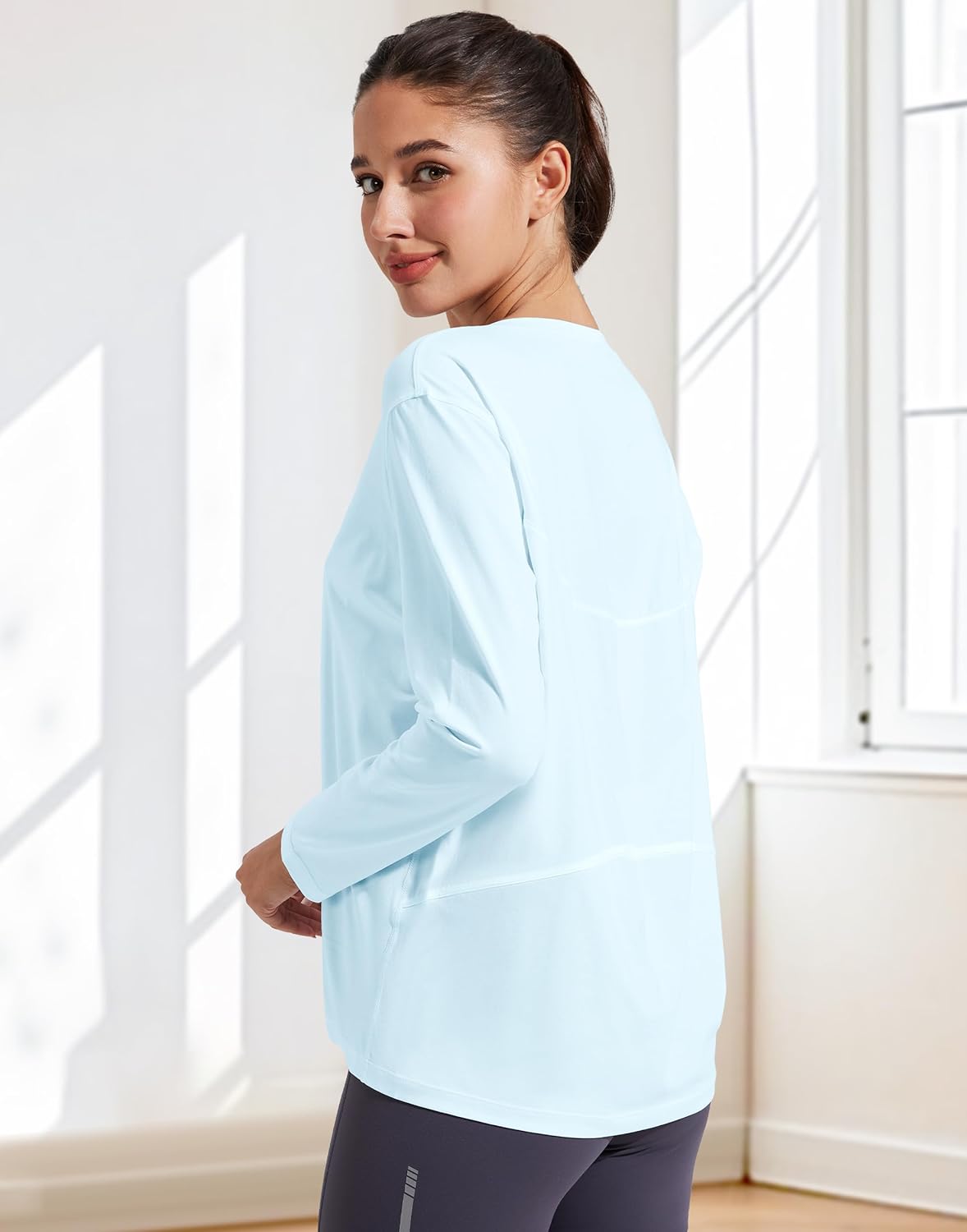 Pioneer Camp Women's Bamboo Viscose Long Sleeve Workout Shirts Back Loose Fit Boat Neck Yoga Athletic T-Shirts Casual Tops - Image 2