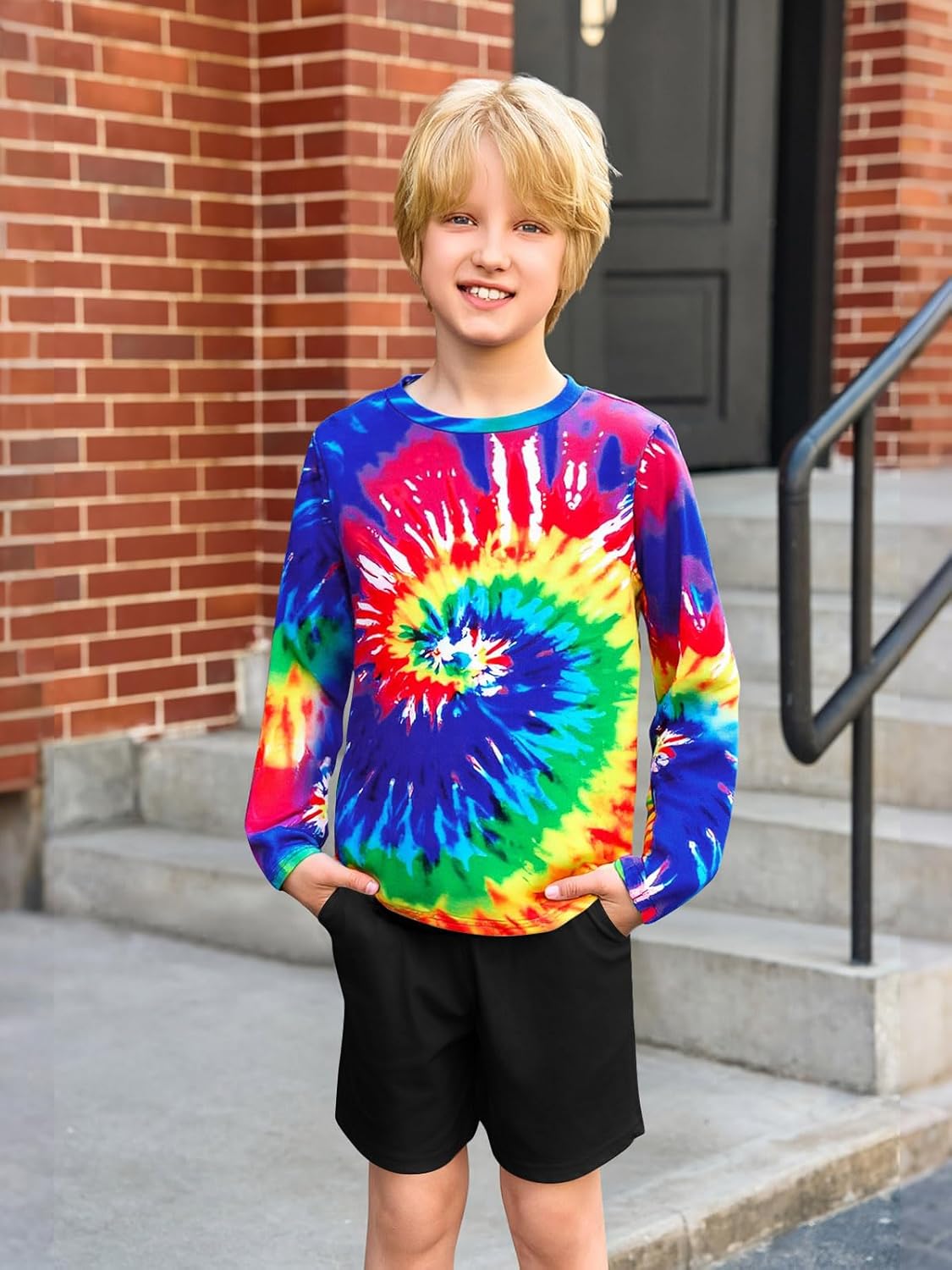 Haloumoning Boys Tie Dye Shirts Kids Long Sleeve Crewneck Shirt Casual Hippies Tees Tops 5-14 Years - Image 3
