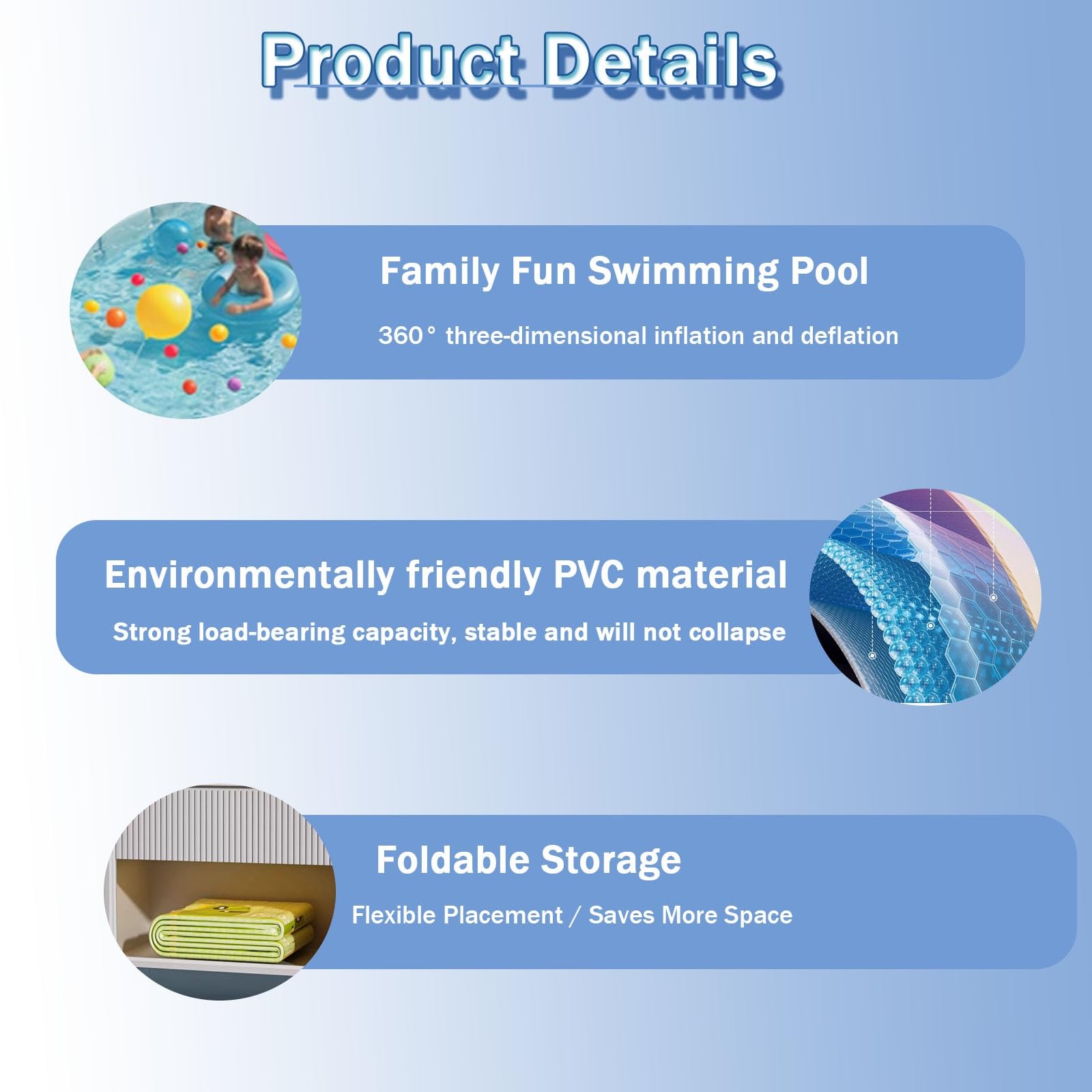 Aufblasbare Schwimmbecken Aus Dickem PVC | Großes Planschbecken für den Außenbereich(262*175*51cm)