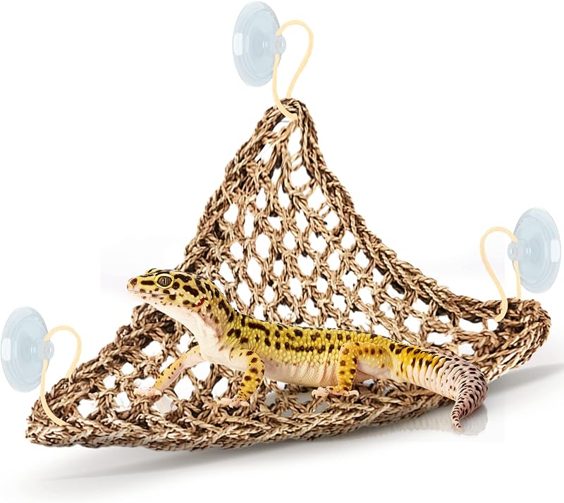 SunGrow Leopard Gecko, Hermit Crab, Reptile Hammock, 7.8 x 7.8 x 11 Inches, Handwoven, Includes 3 Suction Cups (1 Pieces (22 x 7 in))
