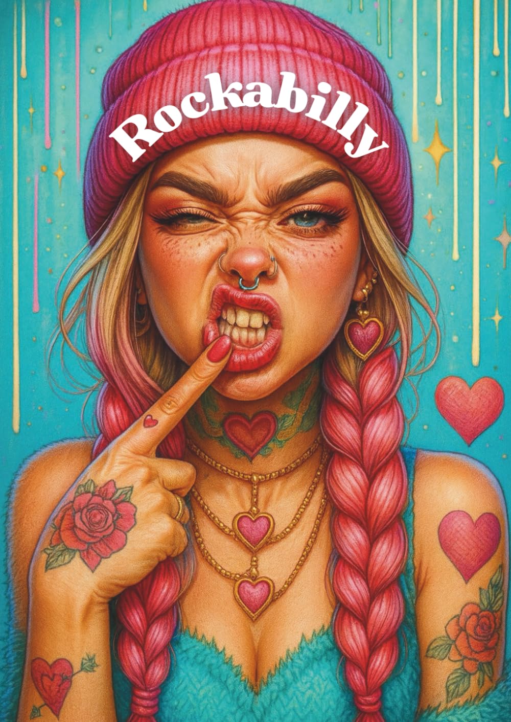 Rockabilly: Malbuch für Erwachsene und Teenager, A4-Format, einseitig bedruckt