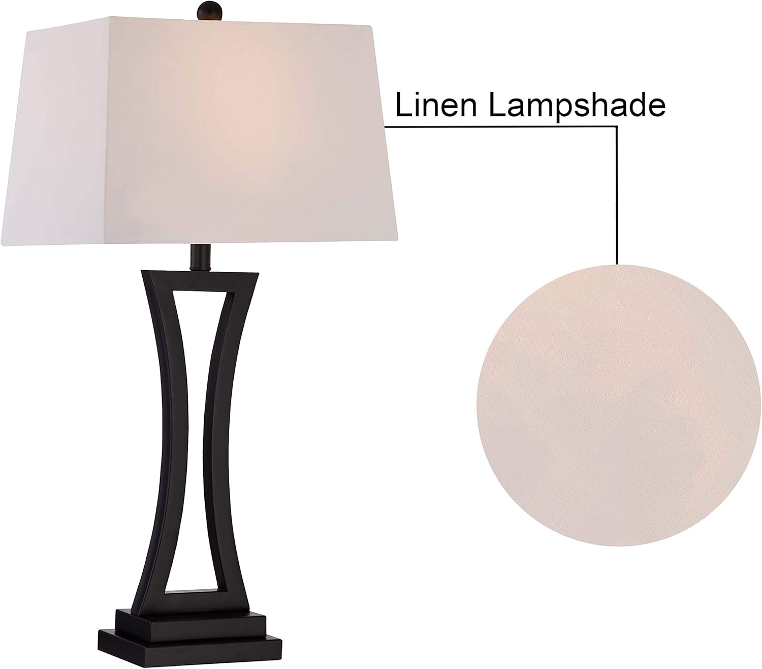 Maxax Modern Table Lamps Set of 2 for Living Room, 3-Way Dimmable Bedside Lamps with White Rectangular Shade, 30.75'' Tall Nightstand Lamp for Bedroom, Office, Entryway(Black)